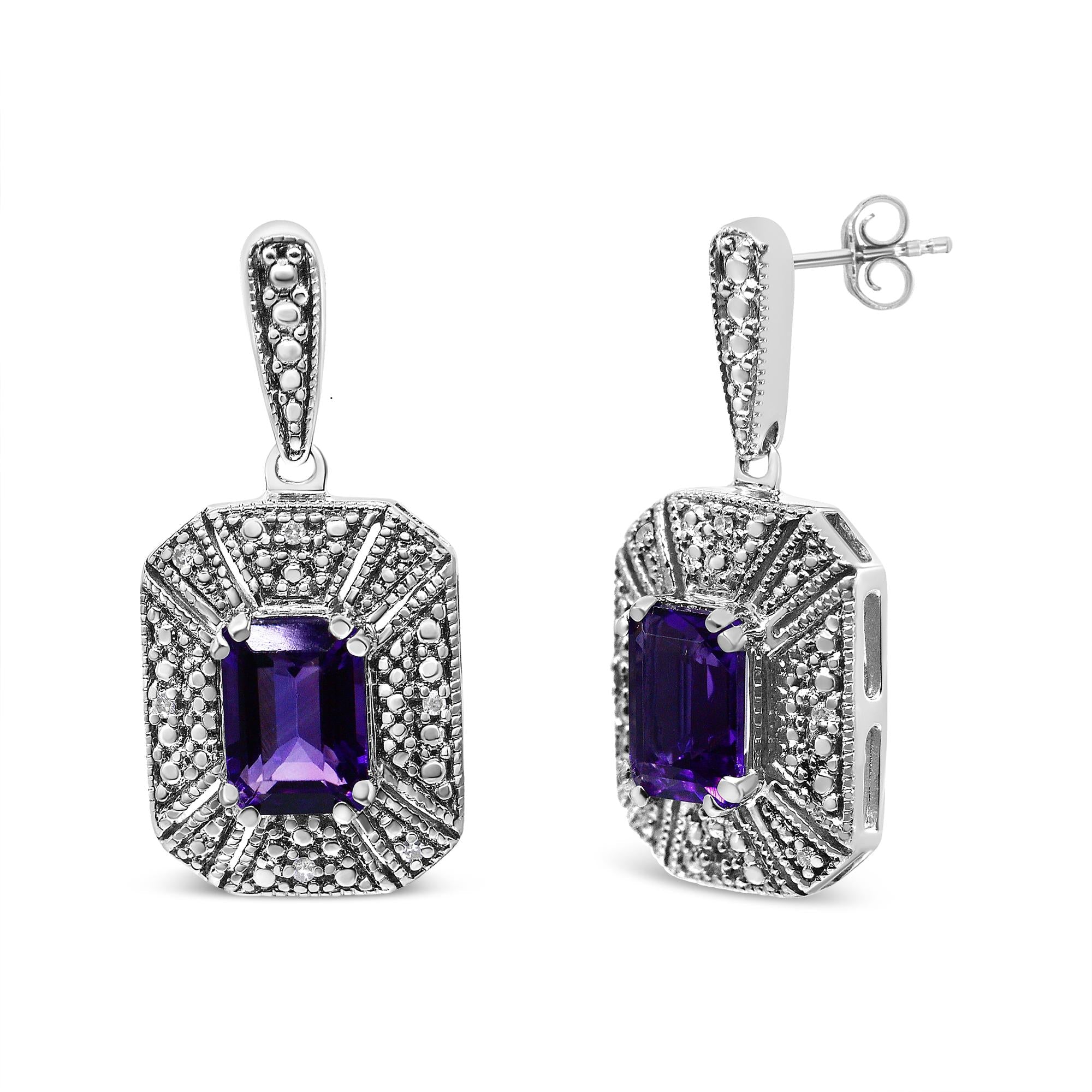 .925 Sterling Silver Diamond Accent and 7x5mm Purple Amethyst Stud Earrings (I-J Color, I2-I3 Clarity) - Friggin Jewelry