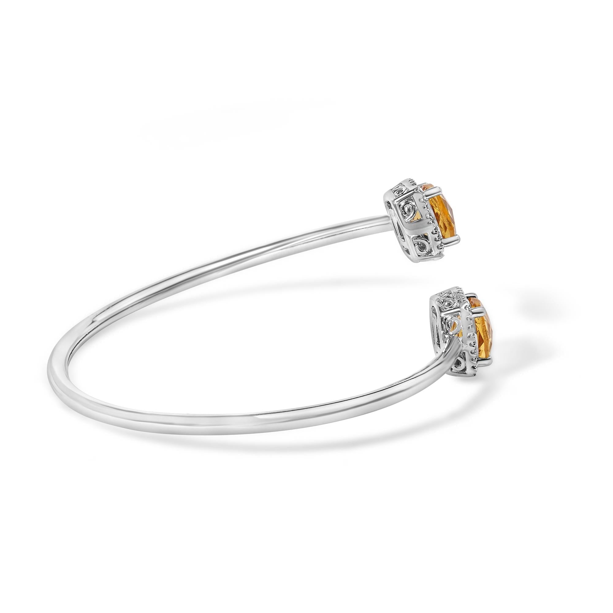 .925 Sterling Silver 8mm Cushion Cut Yellow Citrine Gemstone and Diamond Accent Split Bypass Bangle Bracelet (H-I Color, SI1-SI2 Clarity)  - Fits up to 7.75" Inches - Friggin Jewelry