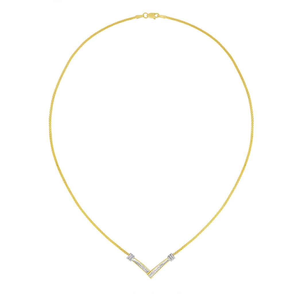 14K Yellow and White Gold 1/4 Cttw Princess Cut Diamond Channel-Set “V” Shape 18" Pendant Necklace (H-I Color, SI2-I1 Clarity) - Friggin Jewelry Premium
