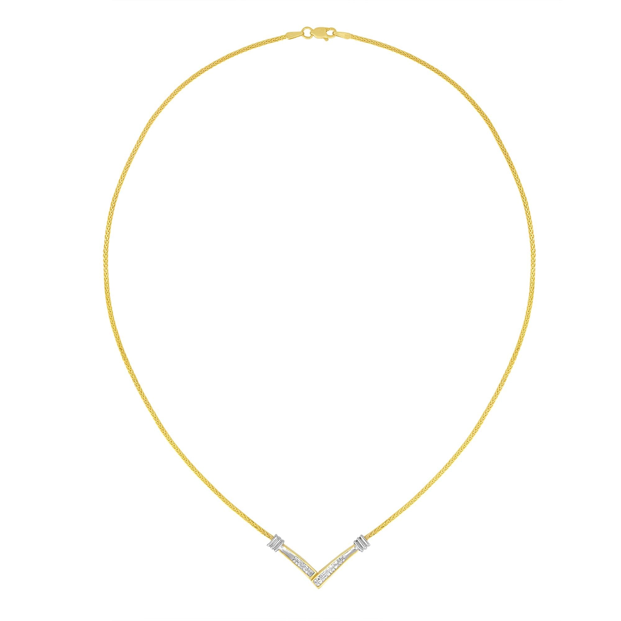 14K Yellow and White Gold 1/4 Cttw Princess Cut Diamond Channel-Set “V” Shape 18" Pendant Necklace (H-I Color, SI2-I1 Clarity) - Friggin Jewelry Premium
