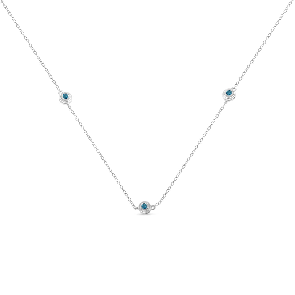 Sterling Silver Treated Blue Color Diamond Station Necklace (1/2 cttw, Blue Color, I2-I3 Clarity) - Friggin Jewelry