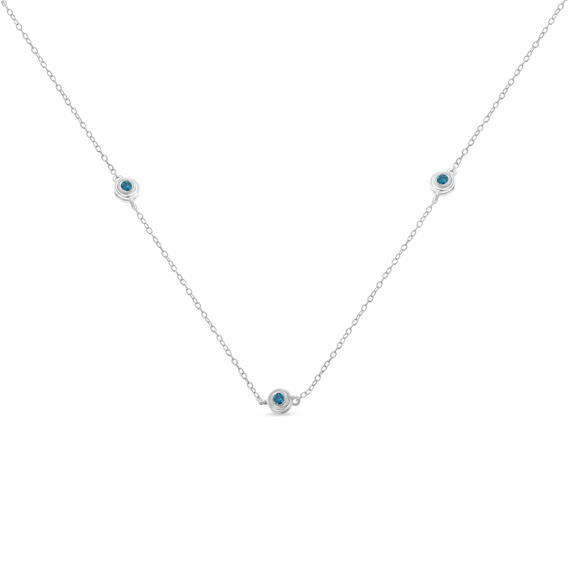 Collar de diamantes azules de plata de ley (1/2 ct, color azul, claridad I2-I3) - Friggin Jewelry