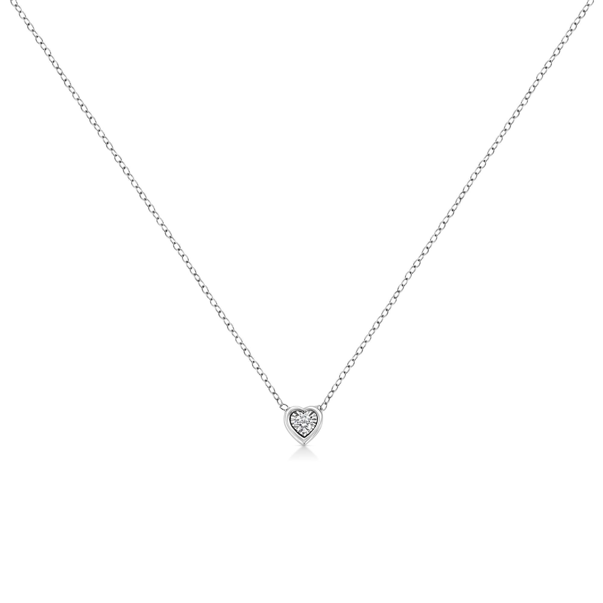 10K White Gold 1/10 Cttw Miracle Set Round-Cut Diamond 18" Pendant Necklace - Choice of Shape - Friggin Jewelry