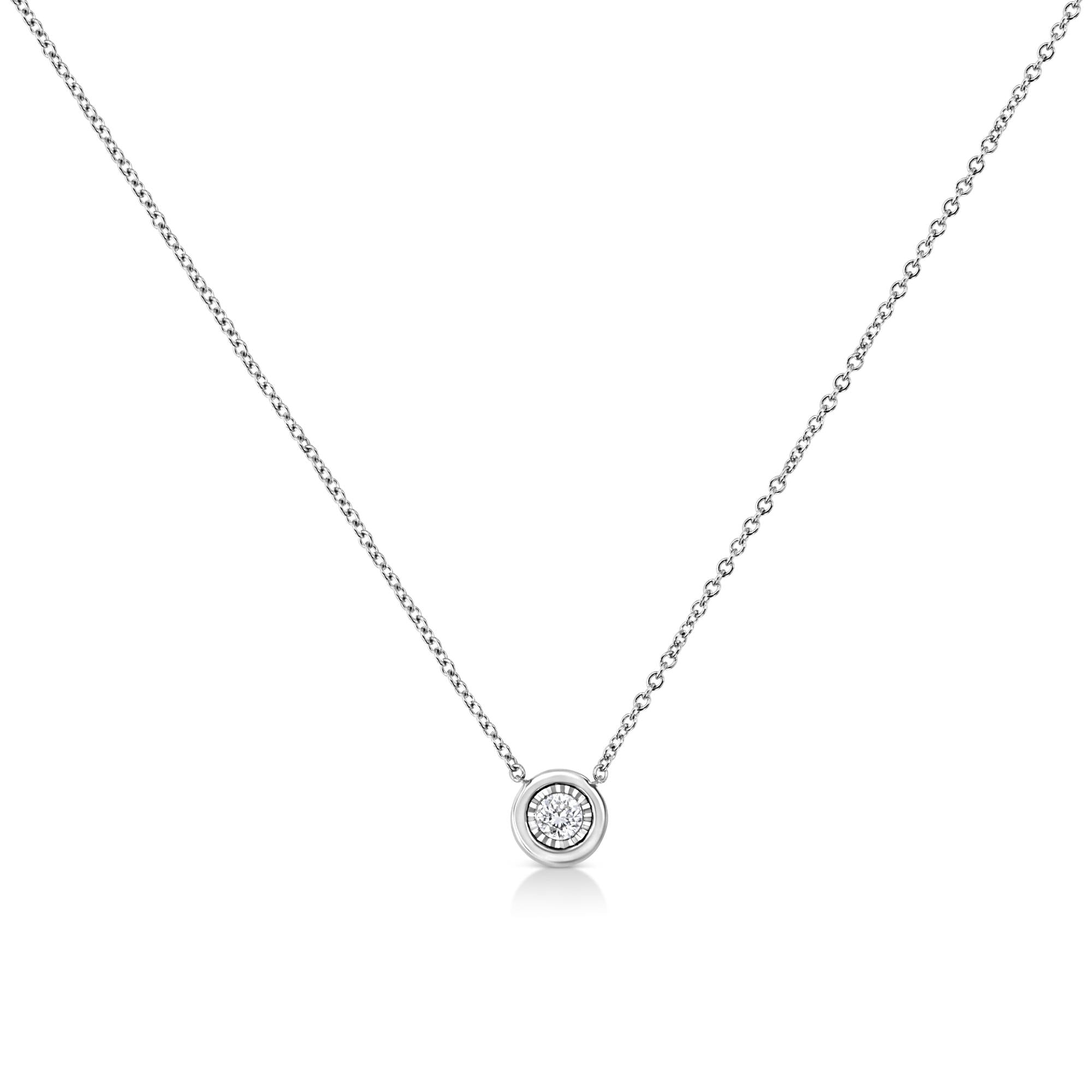 10K White Gold 1/10 Cttw Miracle Set Round-Cut Diamond 18" Pendant Necklace - Choice of Shape - Friggin Jewelry