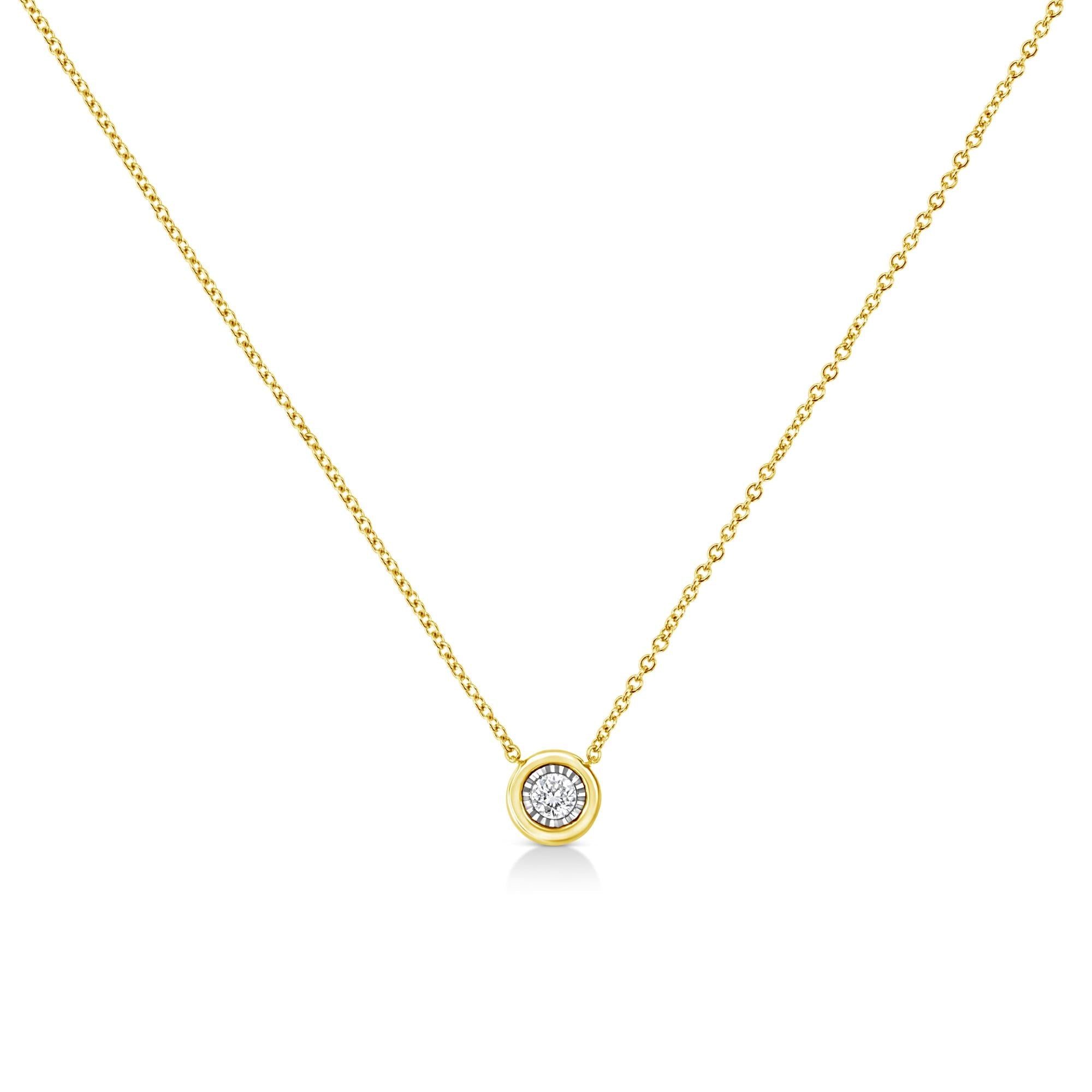 10K Yellow Gold Plated .925 Sterling Silver 1/10 Cttw Miracle Set Round Diamond 18" Pendant Necklace - Choice of Shapes - Friggin Jewelry