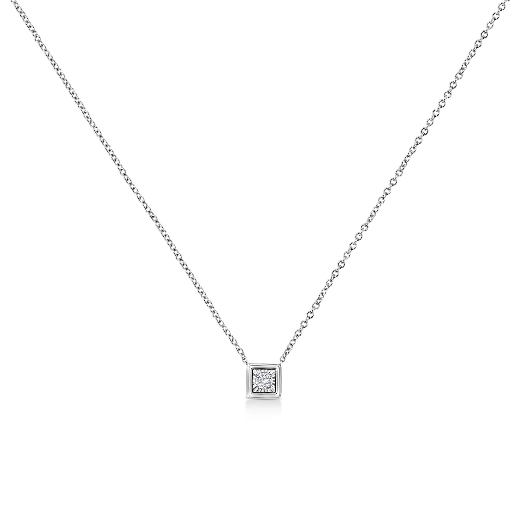 10K White Gold 1/10 Cttw Miracle Set Round-Cut Diamond 18" Pendant Necklace - Choice of Shape - Friggin Jewelry