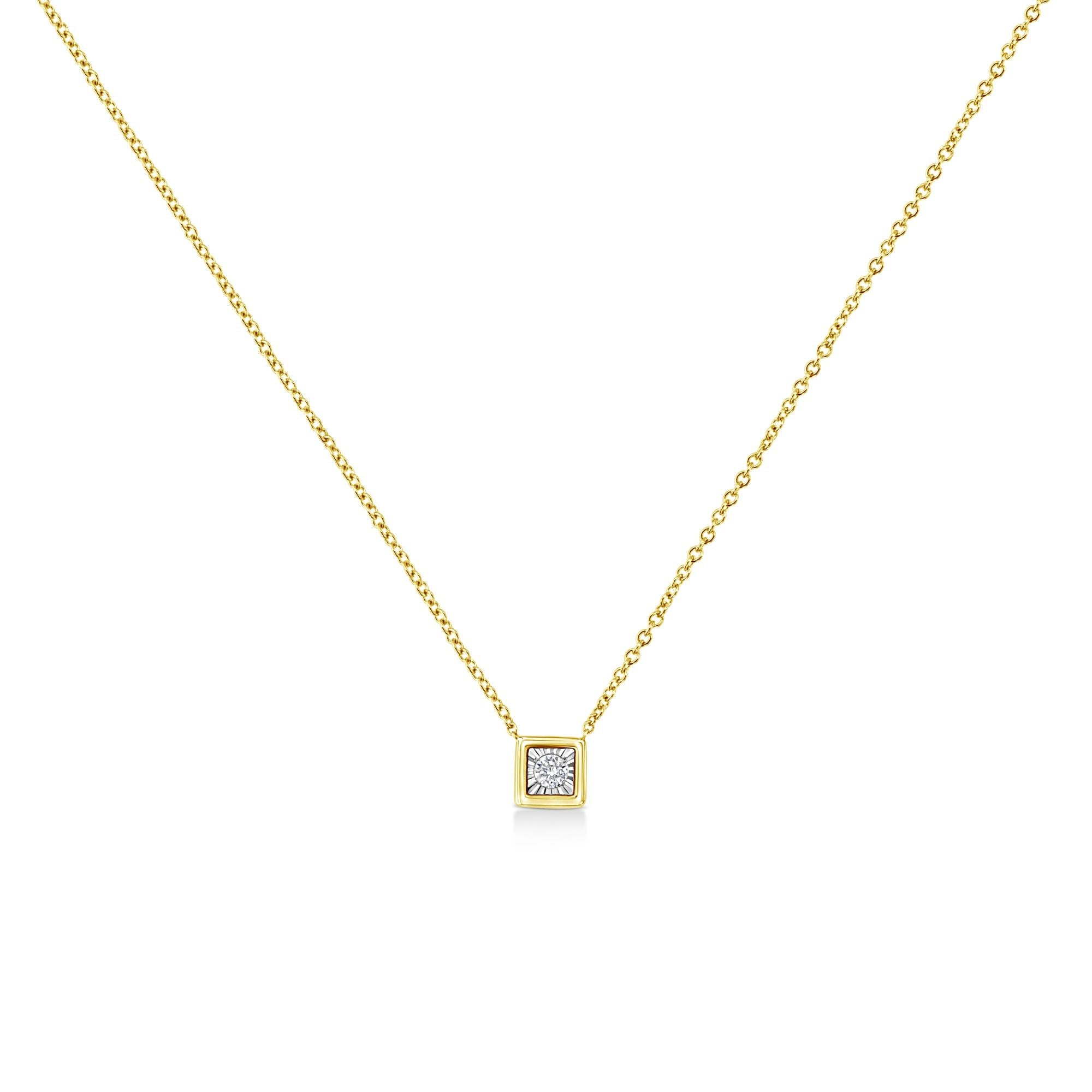 10K Yellow Gold Plated .925 Sterling Silver 1/10 Cttw Miracle Set Round Diamond 18" Pendant Necklace - Choice of Shapes - Friggin Jewelry