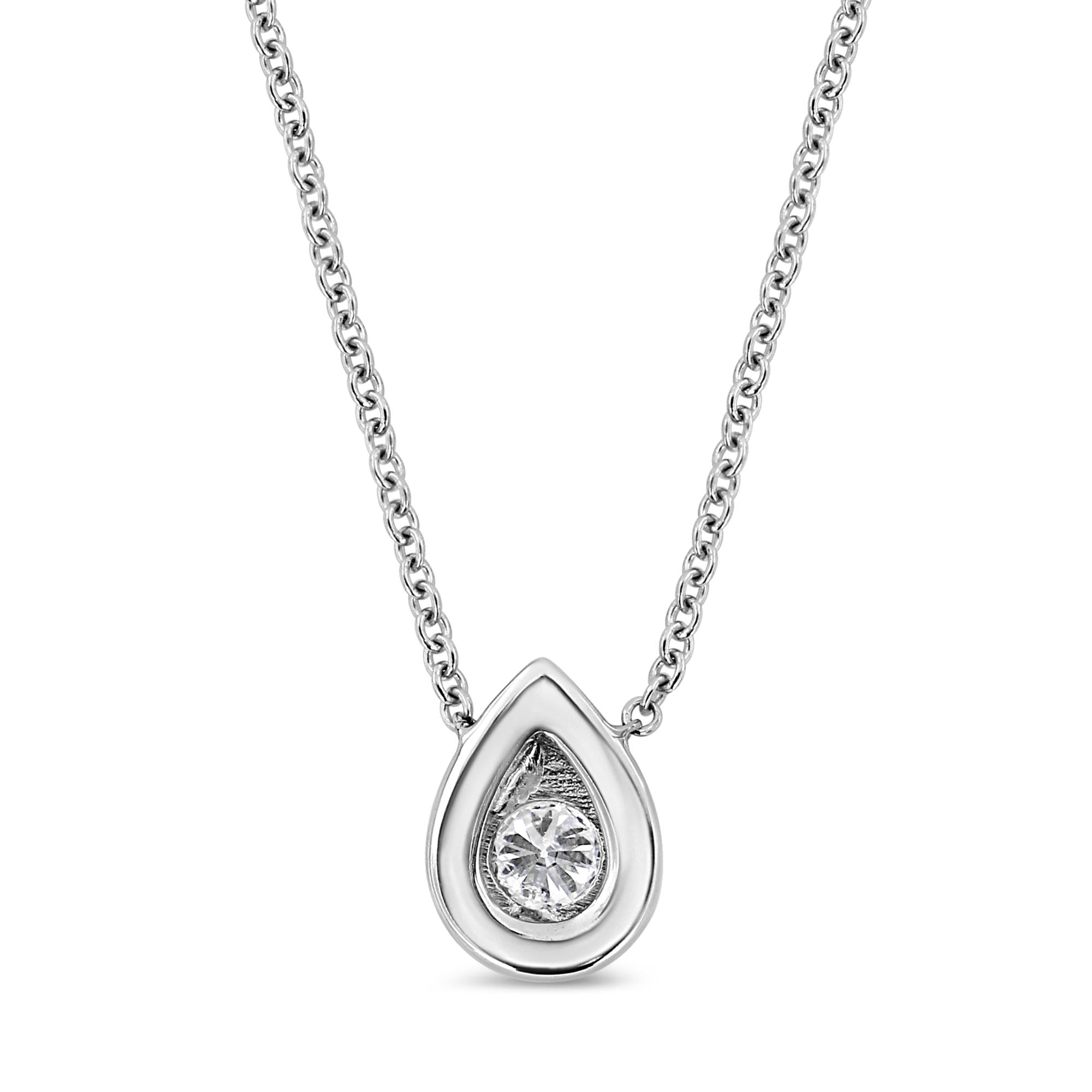 10K White Gold 1/10 Cttw Miracle Set Round-Cut Diamond 18" Pendant Necklace - Choice of Shape - Friggin Jewelry