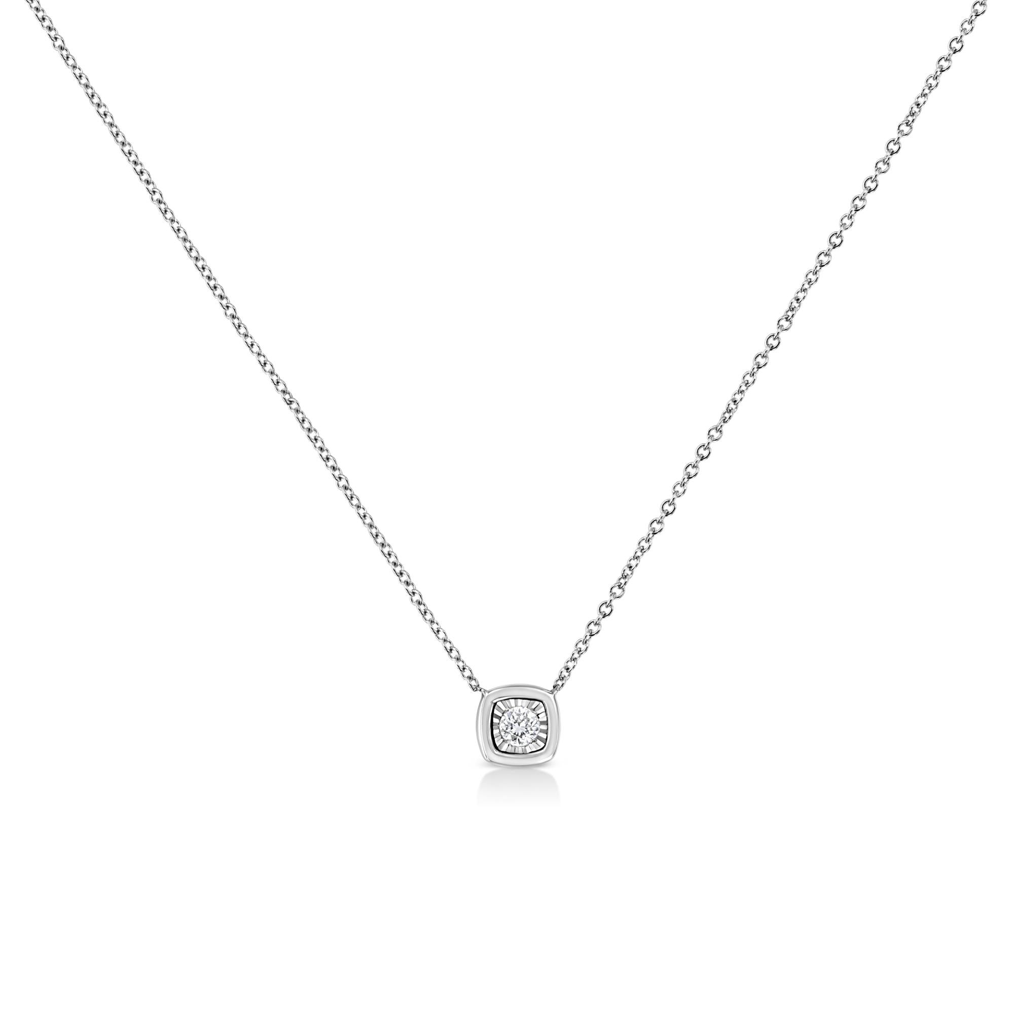 10K White Gold 1/10 Cttw Miracle Set Round-Cut Diamond 18" Pendant Necklace - Choice of Shape - Friggin Jewelry