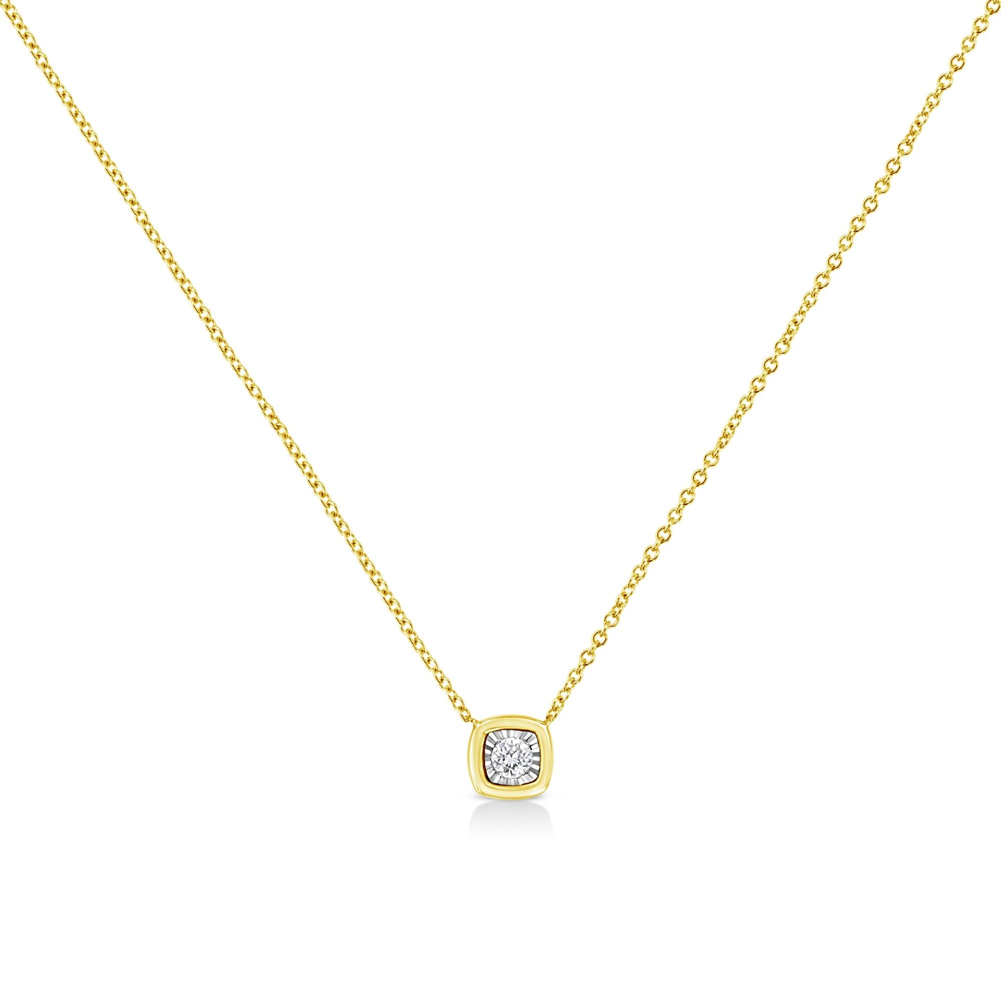 10K Yellow Gold Plated .925 Sterling Silver 1/10 Cttw Miracle Set Round Diamond 18" Pendant Necklace - Choice of Shapes - Friggin Jewelry