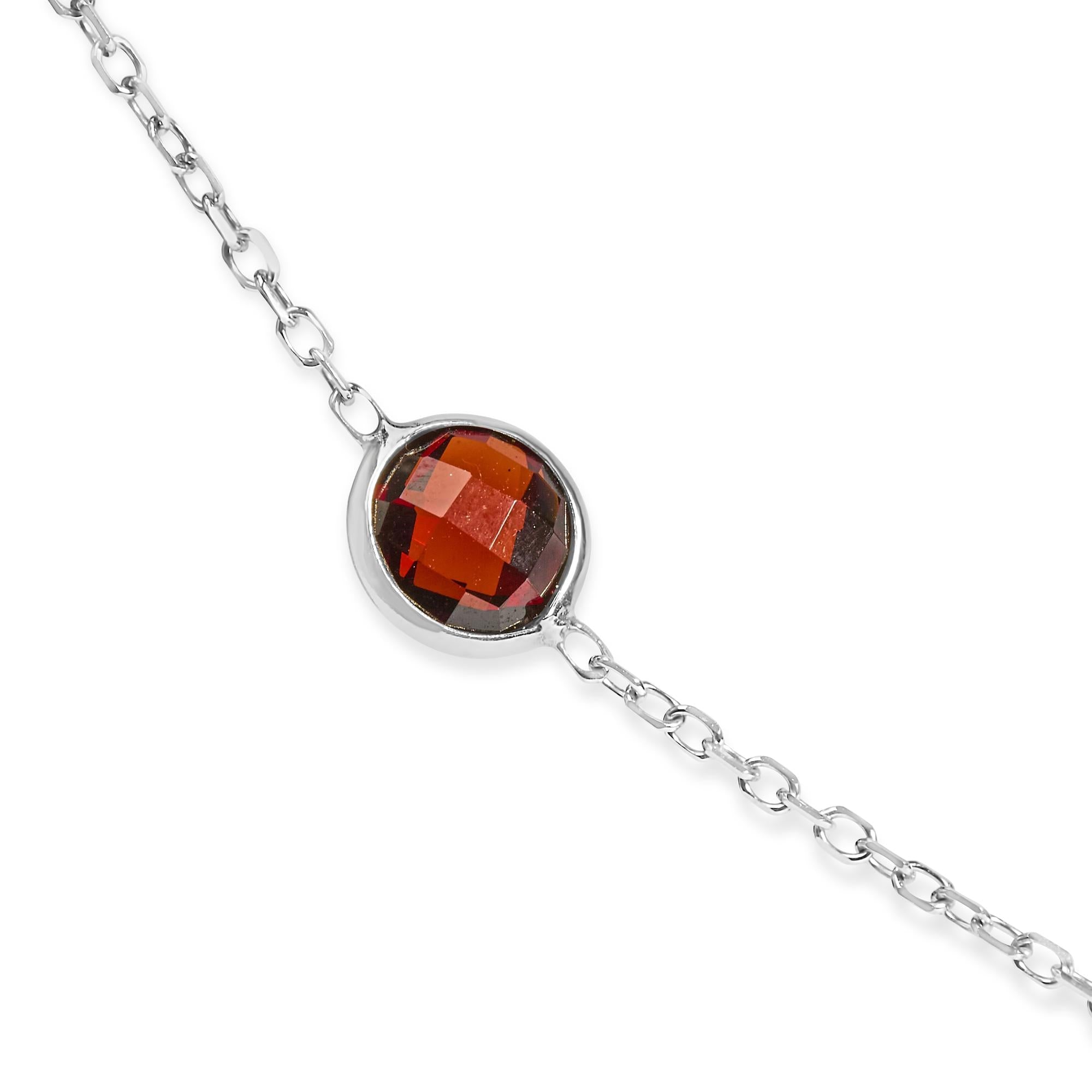 14K White Gold Bezel Set Mixed Gemstone 7 Station Adjustable 18"-24" Necklace - Friggin Jewelry