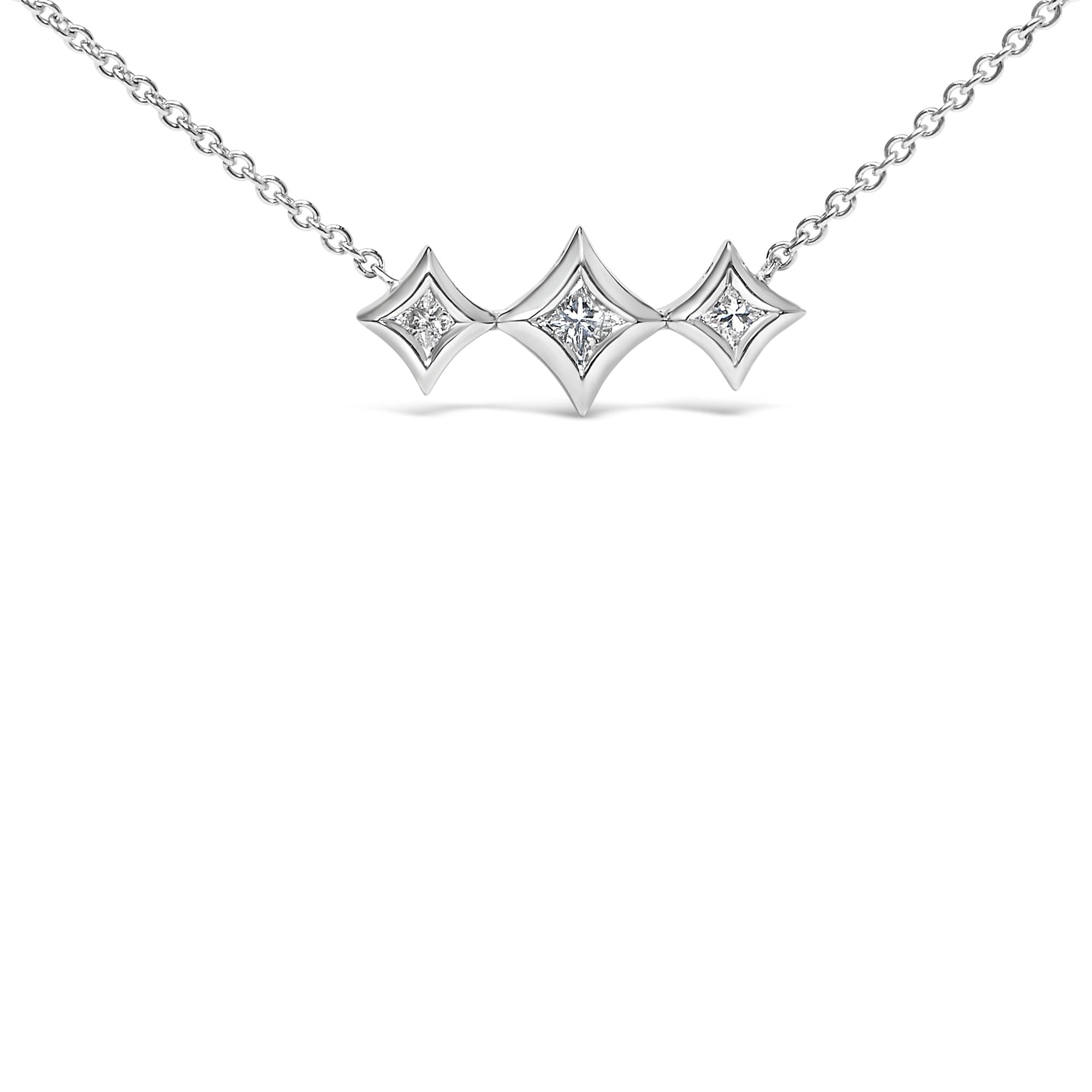 Collar de oro blanco de 10 quilates con diamantes princesa engastados en bisel, forma de cometa y estación (color HI, claridad SI2-I1) - 45,7 cm - Friggin Jewelry