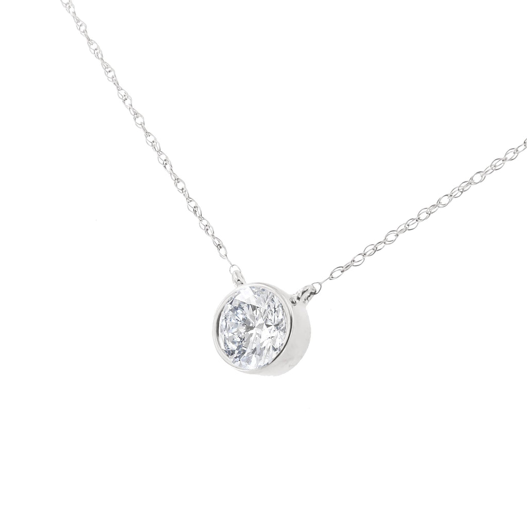 Collar con colgante de 18" en plata de ley 925 con bisel de diamantes de 1/2 quilates (color IJ, claridad I2-I3) - Friggin Jewelry