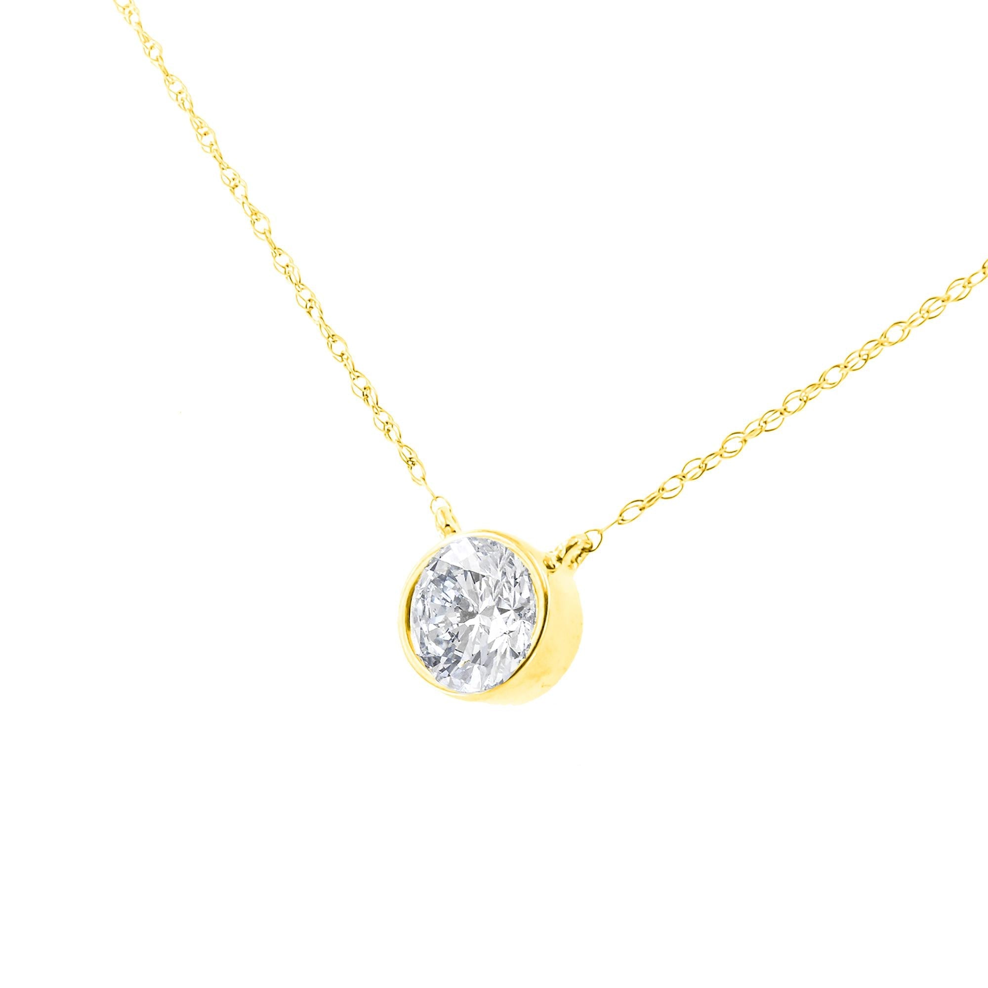 Collar con colgante de 18" en plata de ley 925 con bisel de diamantes de 1/2 quilates (color IJ, claridad I2-I3) - Friggin Jewelry