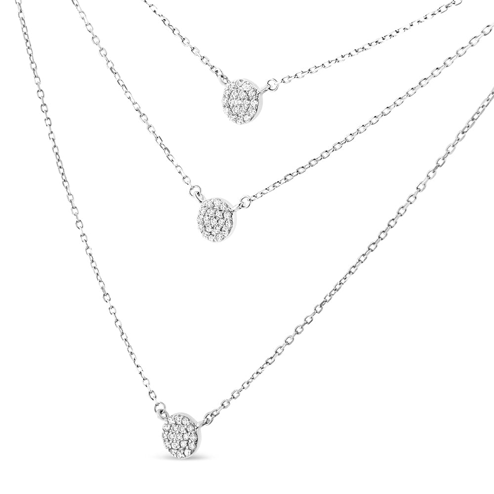 .925 Sterling Silver 1/2 Cttw Round Diamond Medallion Multi-Strand Tri Pendant 18" Necklace (H-I Color, I2-I3 Clarity) - Friggin Jewelry