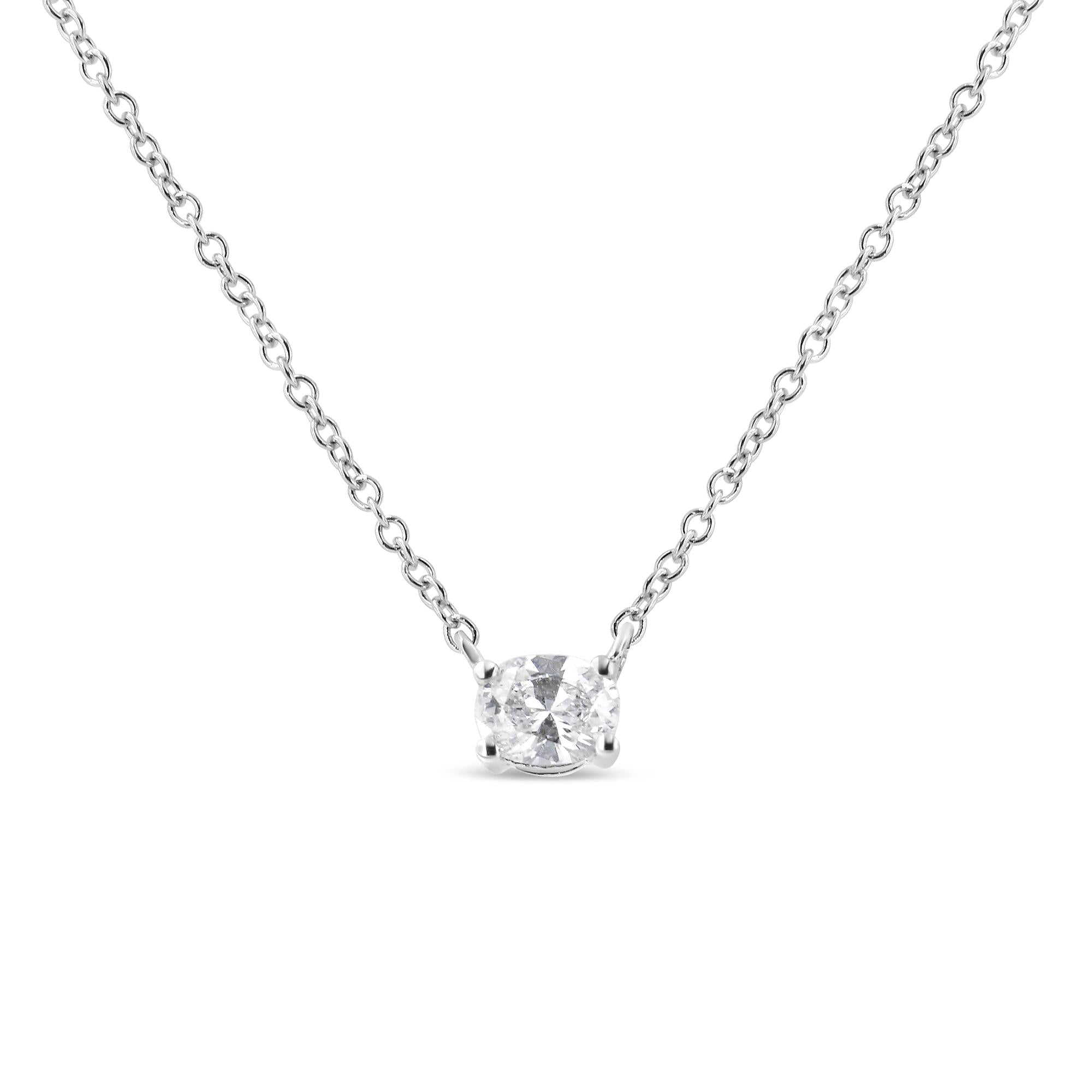 Collar con colgante de 45,7 cm (1/5 ct) de diamante solitario ovalado de oro blanco de 14 quilates (color GH, claridad VS2-SI1) - Friggin Jewelry