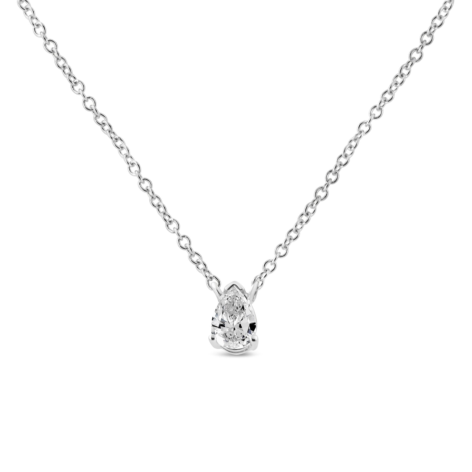 14K White Gold 1/5 Cttw Pear Shape Solitaire Diamond 18" Pendant Necklace (G-H Color, VS2-SI1 Clarity) - Friggin Jewelry