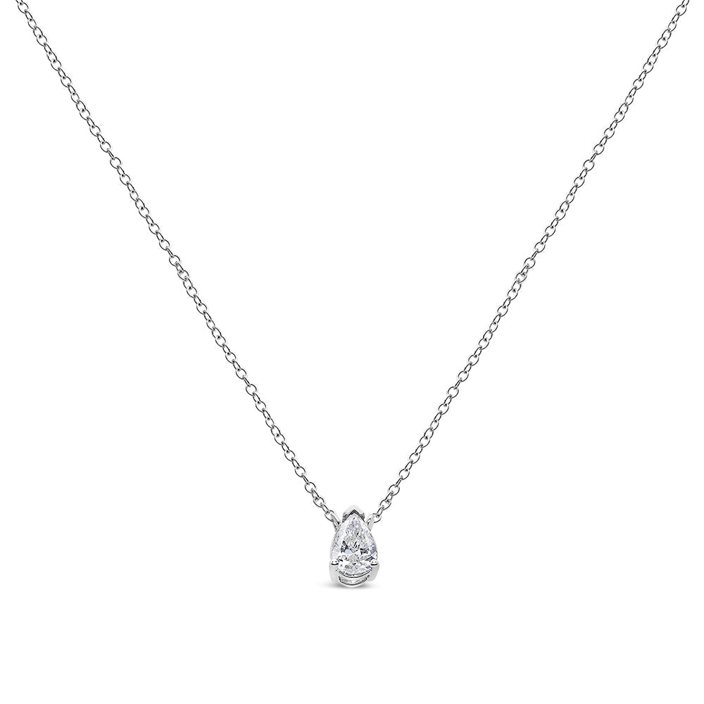 14K White Gold 1/5 Cttw Pear Shape Solitaire Diamond 18" Pendant Necklace (G-H Color, VS2-SI1 Clarity) - Friggin Jewelry