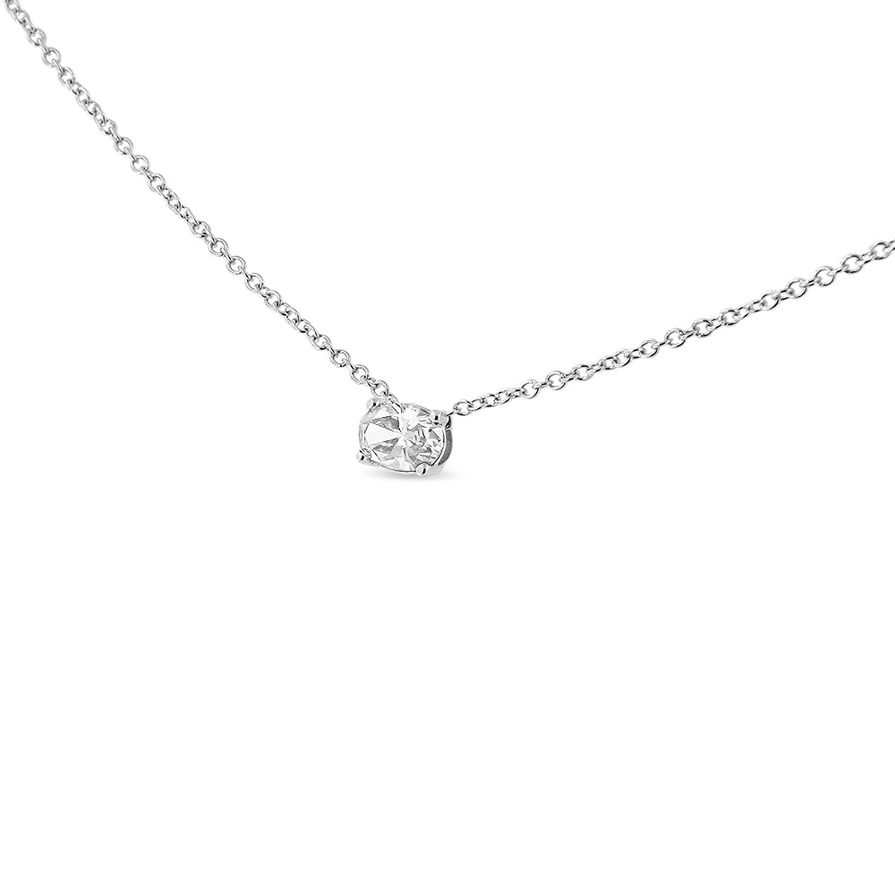 14K White Gold Lab Grown Oval Solitaire Diamond East West 18" Pendant Necklace (F-G Color, VS2-SI1 Clarity) - Friggin Jewelry