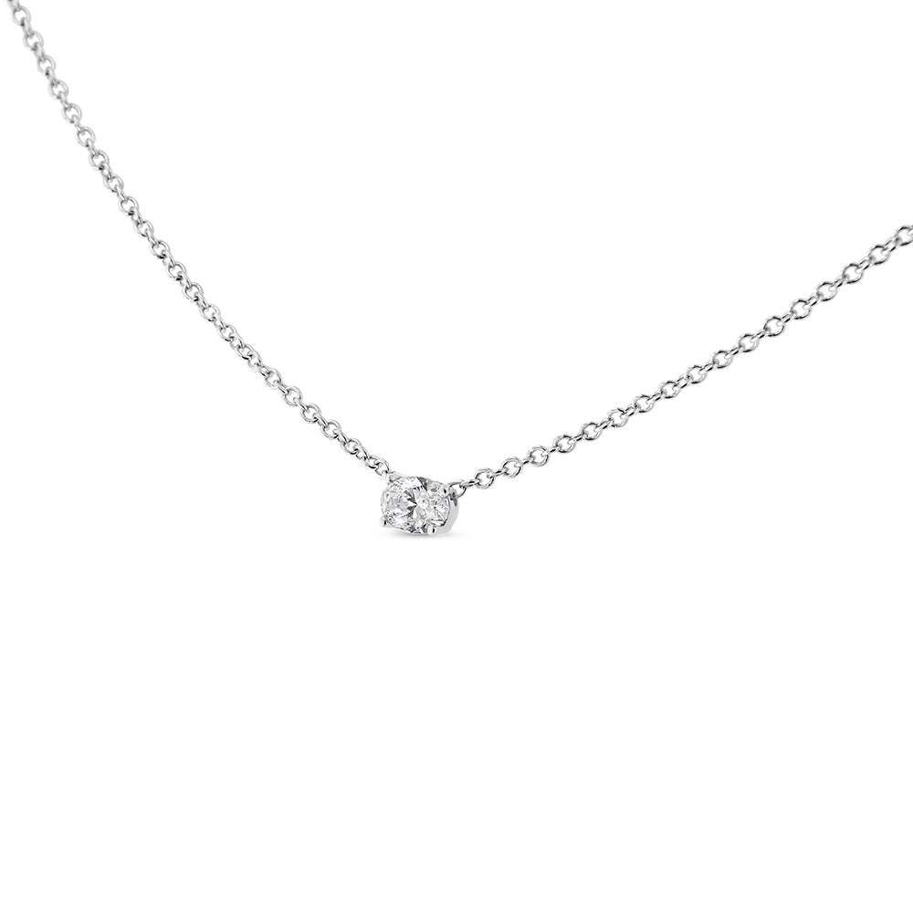 14K White Gold Lab Grown Oval Solitaire Diamond East West 18" Pendant Necklace (F-G Color, VS2-SI1 Clarity) - Friggin Jewelry