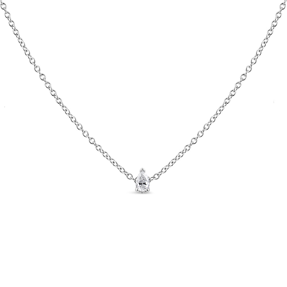 Collar con colgante solitario de diamante cultivado en laboratorio en forma de pera en oro blanco de 14 quilates (color FG, claridad VS2-SI1) - Friggin Jewelry