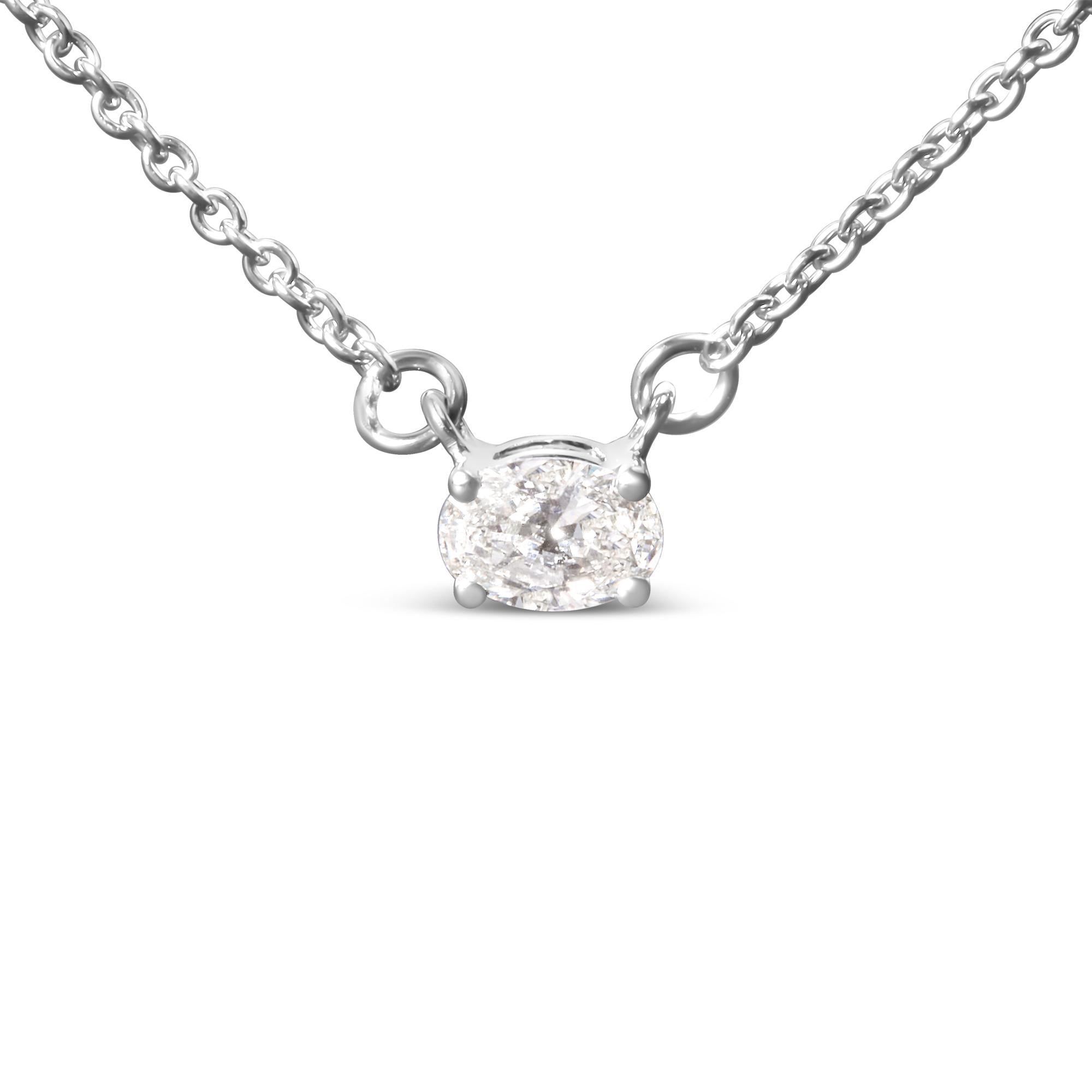 Collar con colgante de 45,7 cm (1/4 ct) de diamante solitario ovalado cultivado en laboratorio en oro blanco de 14 quilates (color GH, claridad VS2-SI1) - Friggin Jewelry