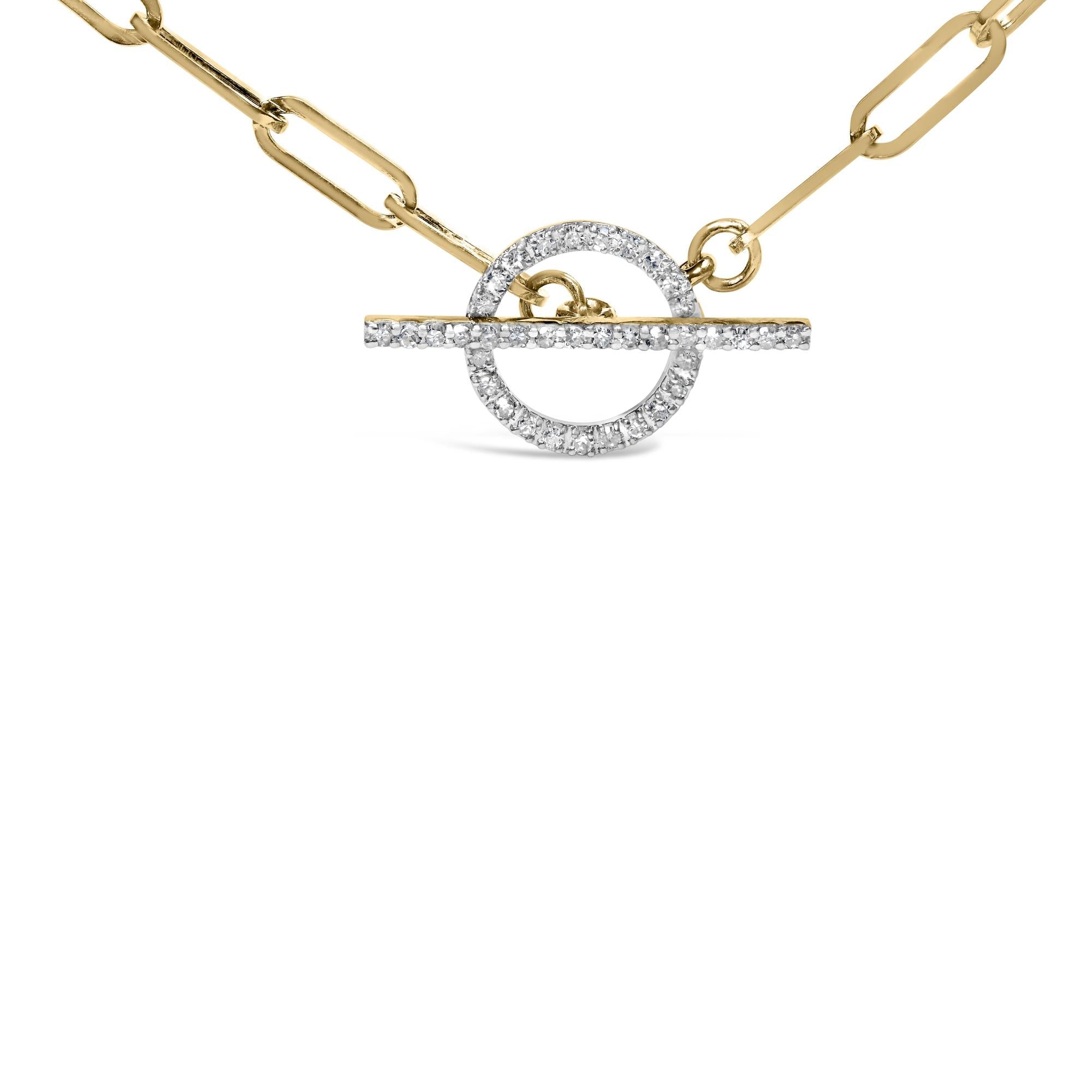 Collar de oro amarillo de 14 quilates con diamantes de 1/4 ct y cierre de palanca con clip (color IJ, claridad I1-I2) - 45,7 cm - Friggin Jewelry