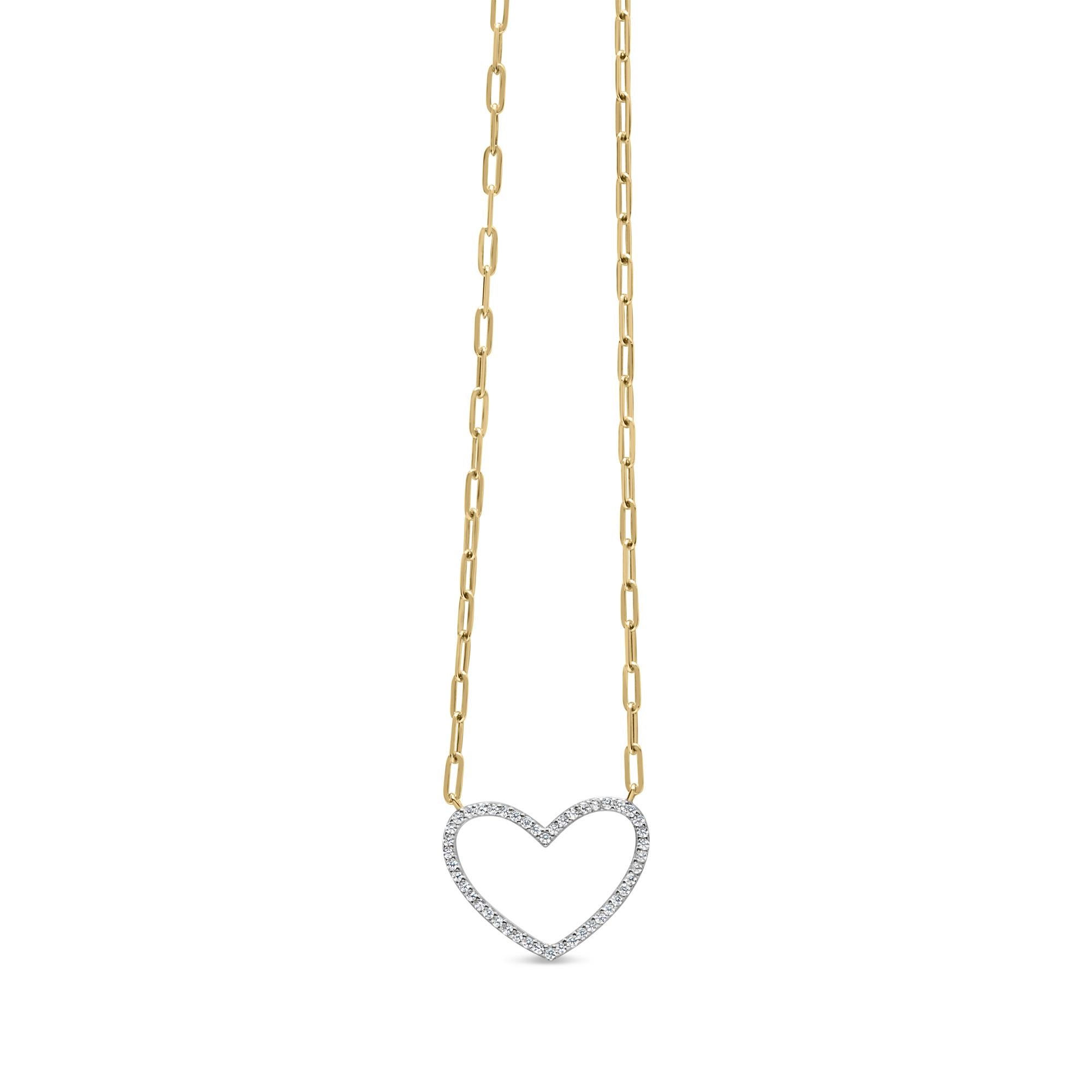 14K Yellow Gold Plated .925 Sterling Silver 1/4 Cttw Diamond Open Heart with Paperclip Chain Pendant Necklace (I-J Color, I2-I3 Clarity) - 18" Inches - Friggin Jewelry