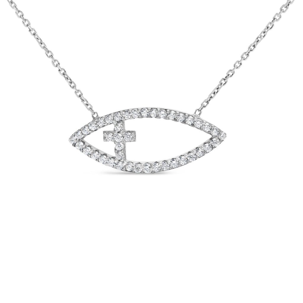 Collar con colgante de cruz y ojo turco de diamantes de 1/2 quilates en plata de ley 925 (45 cm) (color HI, claridad SI1-SI2) - Friggin Jewelry