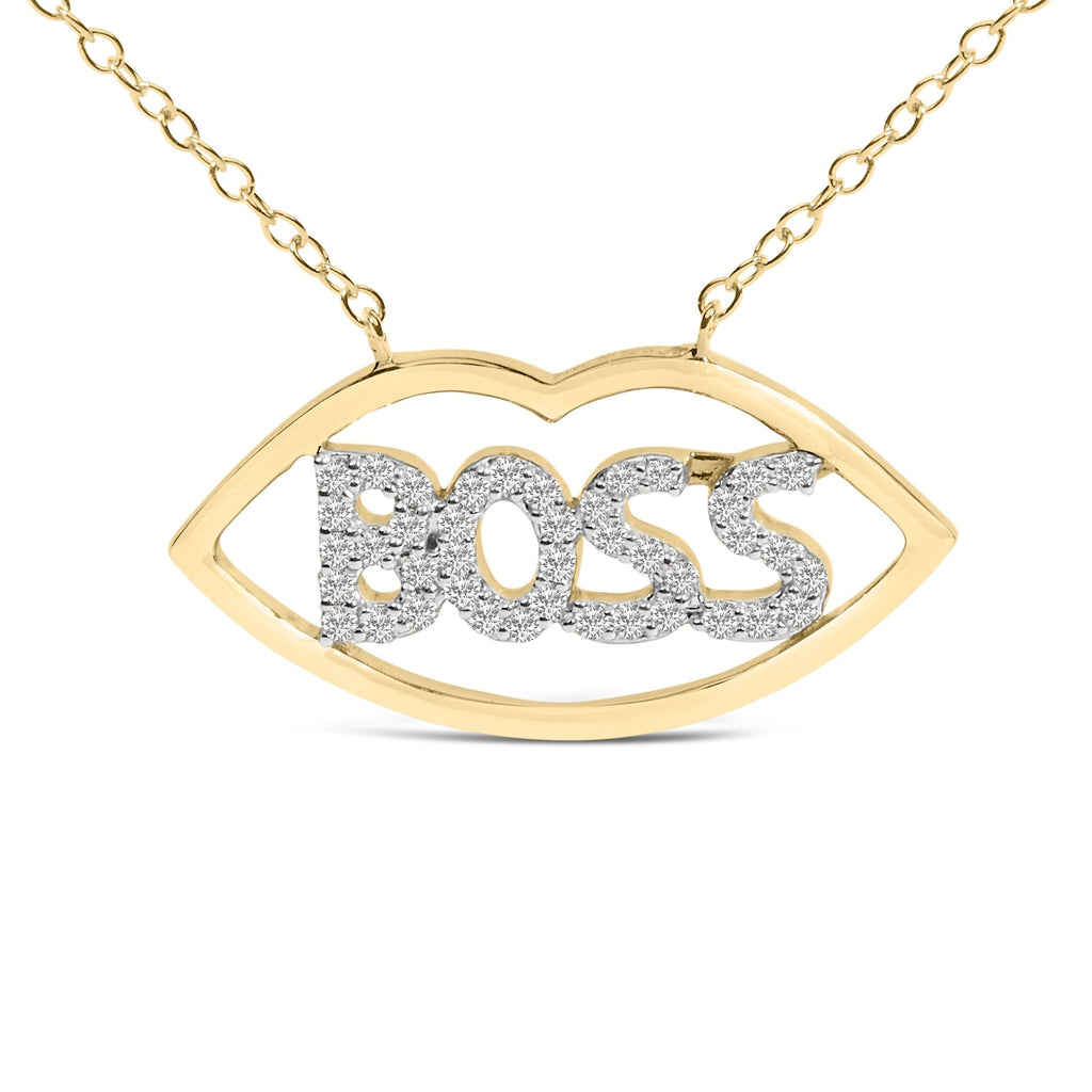 Collana con ciondolo "Boss" in argento placcato oro giallo 14 carati con diamanti da 1/4 carati - 18 pollici - Friggin Jewelry