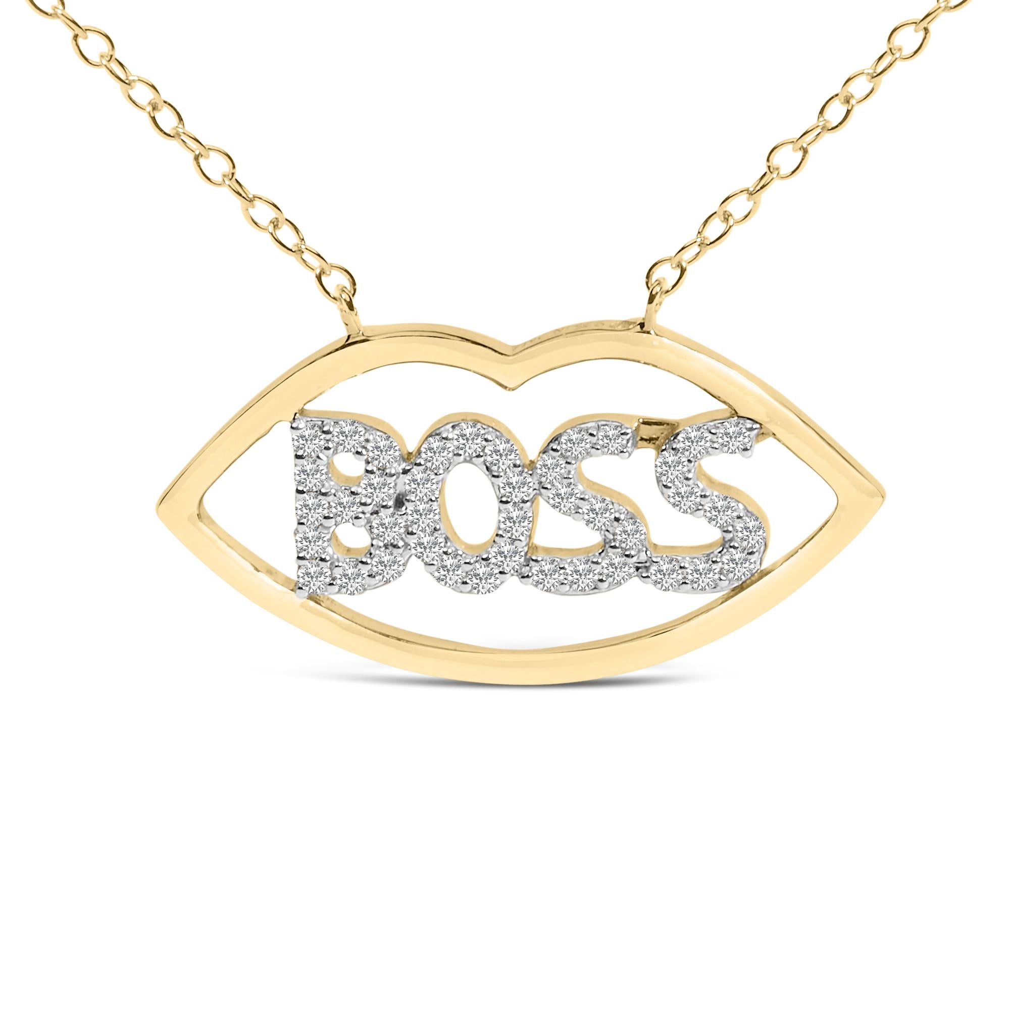 14K Yellow Gold Plated Silver 1/4 Cttw Diamond "Boss" Pendant Necklace - 18 Inch - Friggin Jewelry