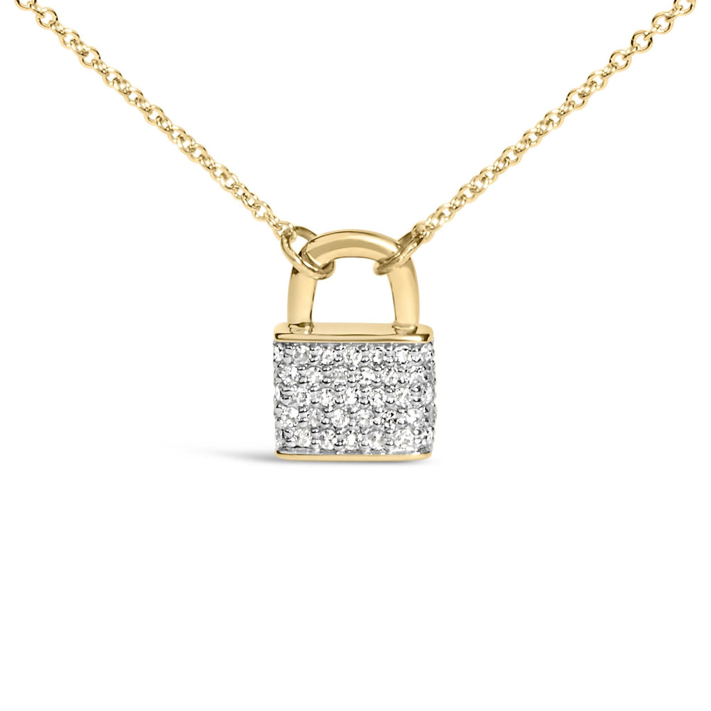 Collar con colgante de candado de diamantes de 1/6 ct en oro amarillo de 14 quilates (18") (color IJ, claridad I1-I2) - Friggin Jewelry