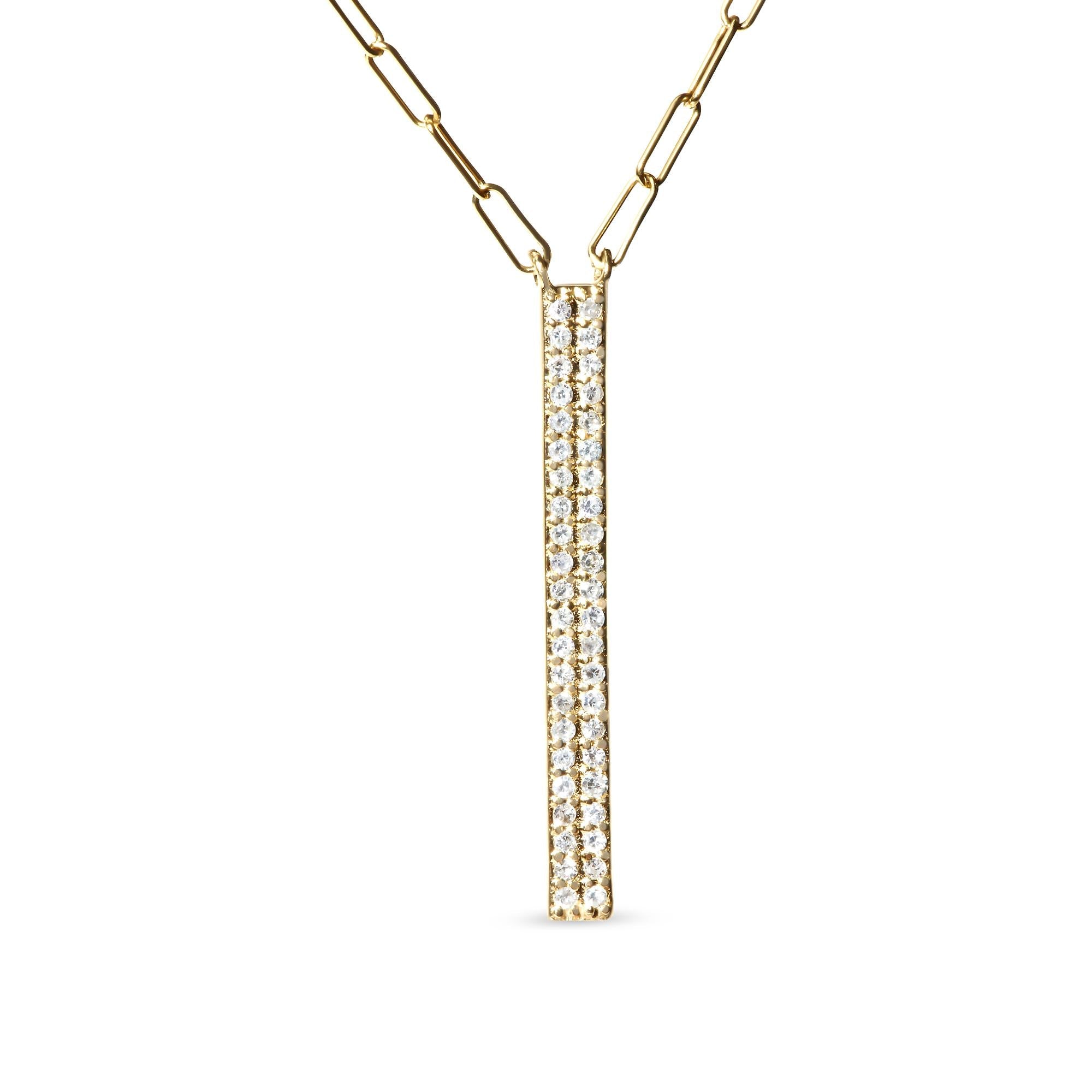 Collar con colgante de clip de papel de dos vueltas en oro amarillo de 14 quilates de 3/8 quilates con dije de marquesa y barra (color IJ, claridad I1-I2), longitudes de 18" y 20"