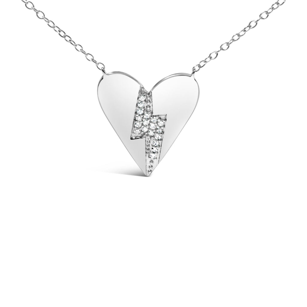 .925 Sterling Silver Diamond Broken Heart Pendant Necklace (H-I Color, I1-I2 Clarity) - 18" Inches - Friggin Jewelry