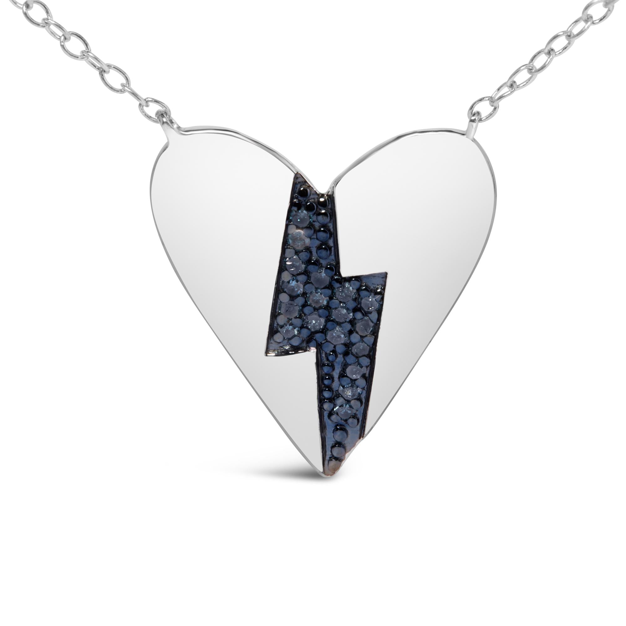Collana con ciondolo a forma di cuore spezzato in argento sterling 925 con diamanti blu (colore HI, purezza I1-I2) - 18 pollici - Friggin Jewelry