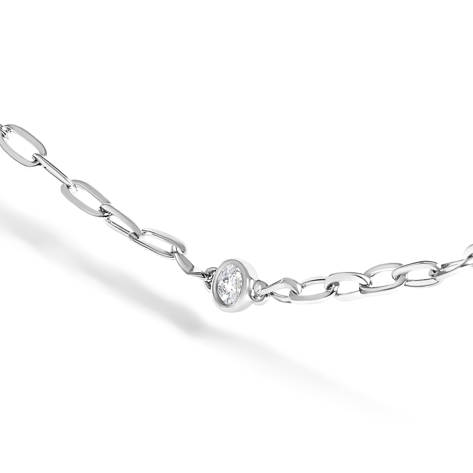 14K White Gold 1/2 Cttw Diamond Bezel Station Paperclip Chain Necklace (H-I Color, SI1-SI2 Clarity) - 18" - Friggin Jewelry