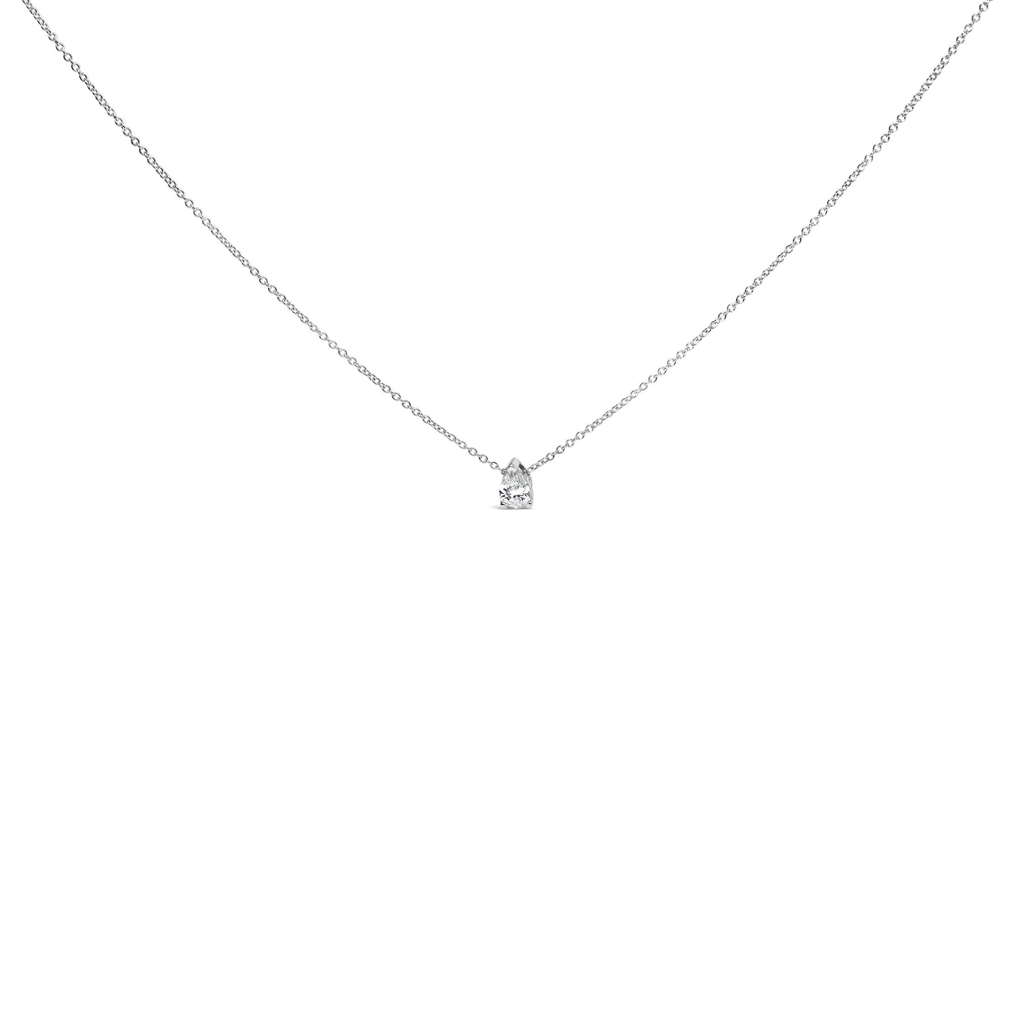 Collar con colgante solitario de 3 puntas y diamantes cultivados en laboratorio de 1/2 quilates en oro blanco de 14 quilates, talla pera, 45,7 cm (color FG, claridad VS2-SI1) - Friggin Jewelry