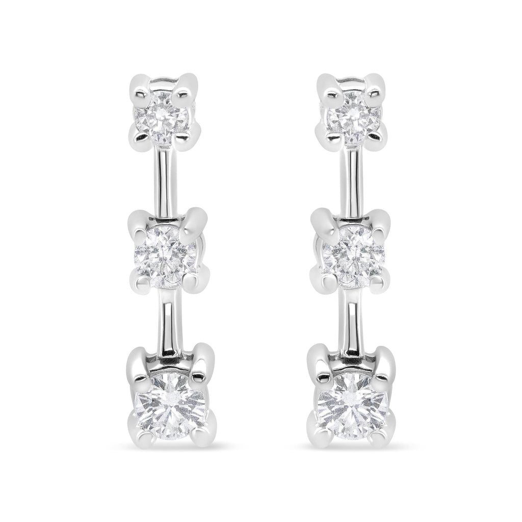 14K Gold Round Diamond 3 Stone Graduated Linear Drop Past, Present and Future Stud Earrings (H-I Color, SI1-SI2 Clarity) - Friggin Jewelry