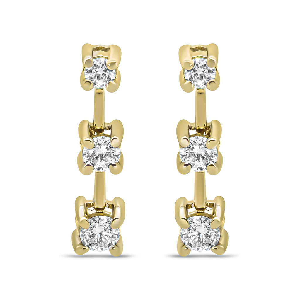 14K Gold Round Diamond 3 Stone Graduated Linear Drop Past, Present and Future Stud Earrings (H-I Color, SI1-SI2 Clarity) - Friggin Jewelry