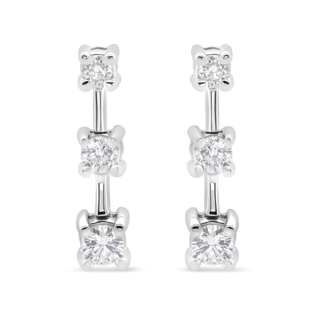 14K Gold Round Diamond 3 Stone Graduated Linear Drop Past, Present and Future Stud Earrings (H-I Color, SI1-SI2 Clarity) - Friggin Jewelry