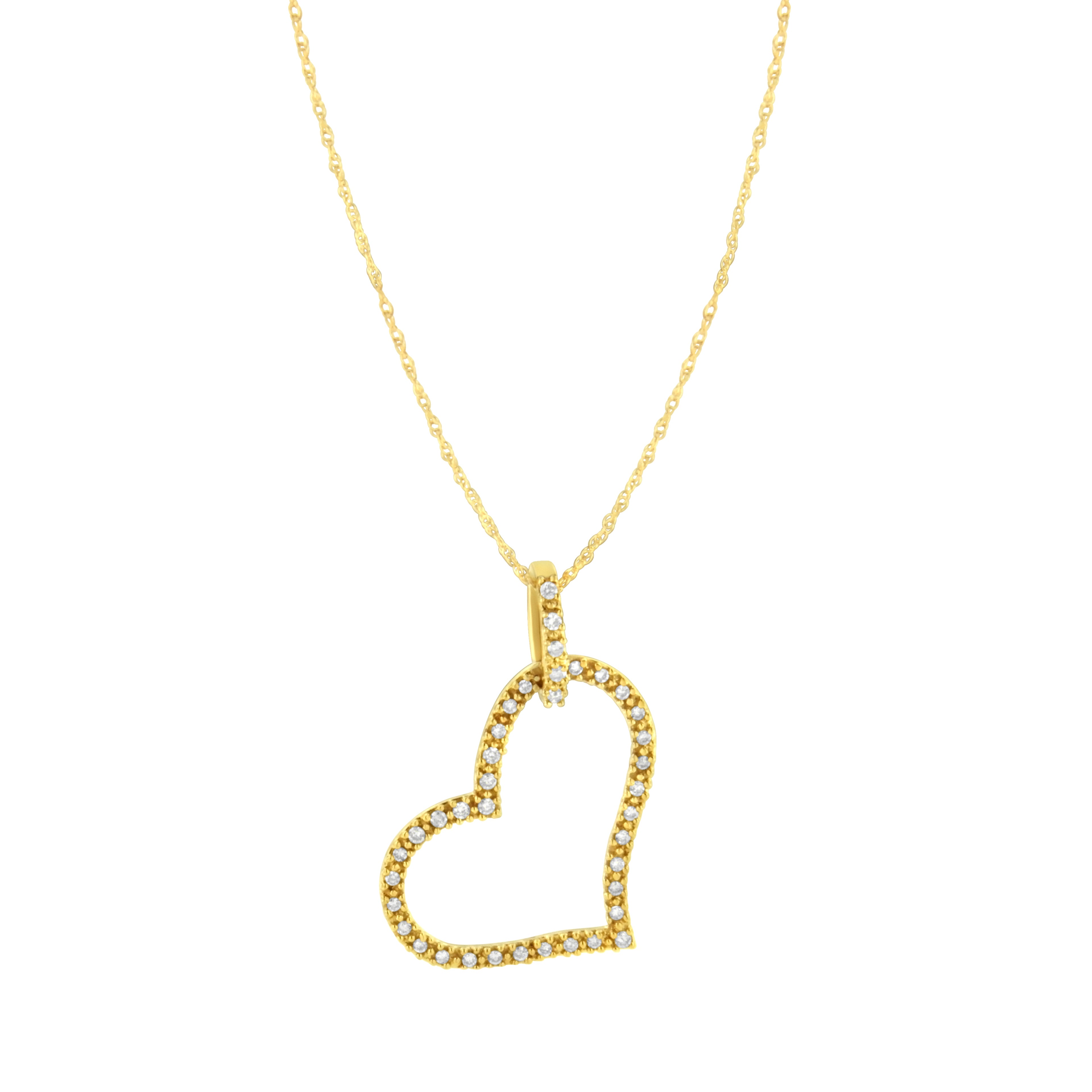 10K Yellow Gold 1/4 cttw Prong Set Round-Cut Diamond Open Heart 18" Pendant Necklace (K-L Color, I1-I2 Clarity) - Friggin Jewelry