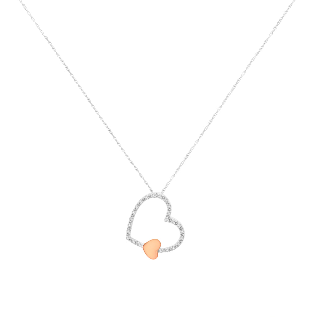 Collana con ciondolo a forma di cuore galleggiante in oro bicolore 10KT da 1/6 ct con diamanti (KL, I1-I2) - Friggin Jewelry