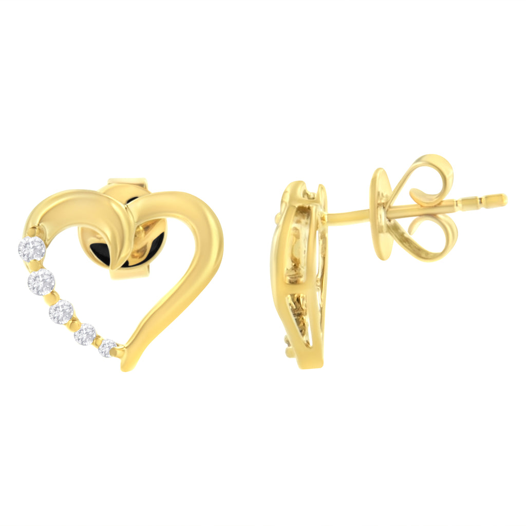 Pendientes Journey Heart de oro amarillo de 14 quilates con diamantes de 1/8 ct (KL, I1-I2) - Friggin Jewelry
