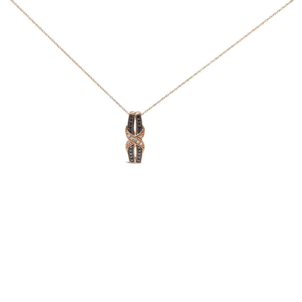 Collana con ciondolo Infinity Twist in oro rosa 10 carati con diamanti bianchi e marrone cioccolato da 1/4 ct (colore IJ, purezza I1-I2) - Friggin Jewelry