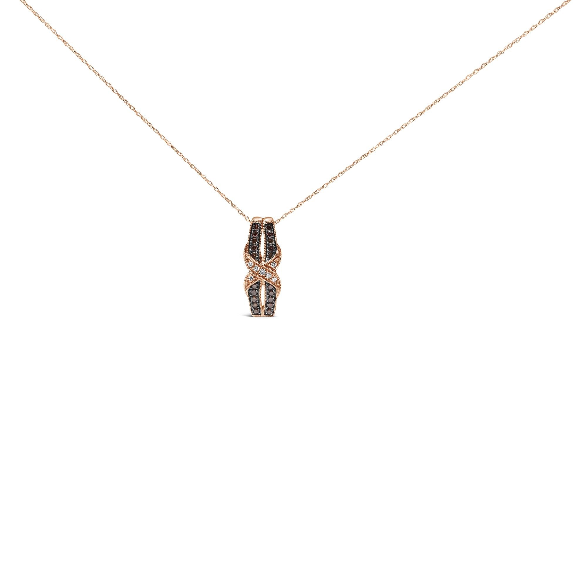 Collana con ciondolo Infinity Twist in oro rosa 10 carati con diamanti bianchi e marrone cioccolato da 1/4 ct (colore IJ, purezza I1-I2) - Friggin Jewelry