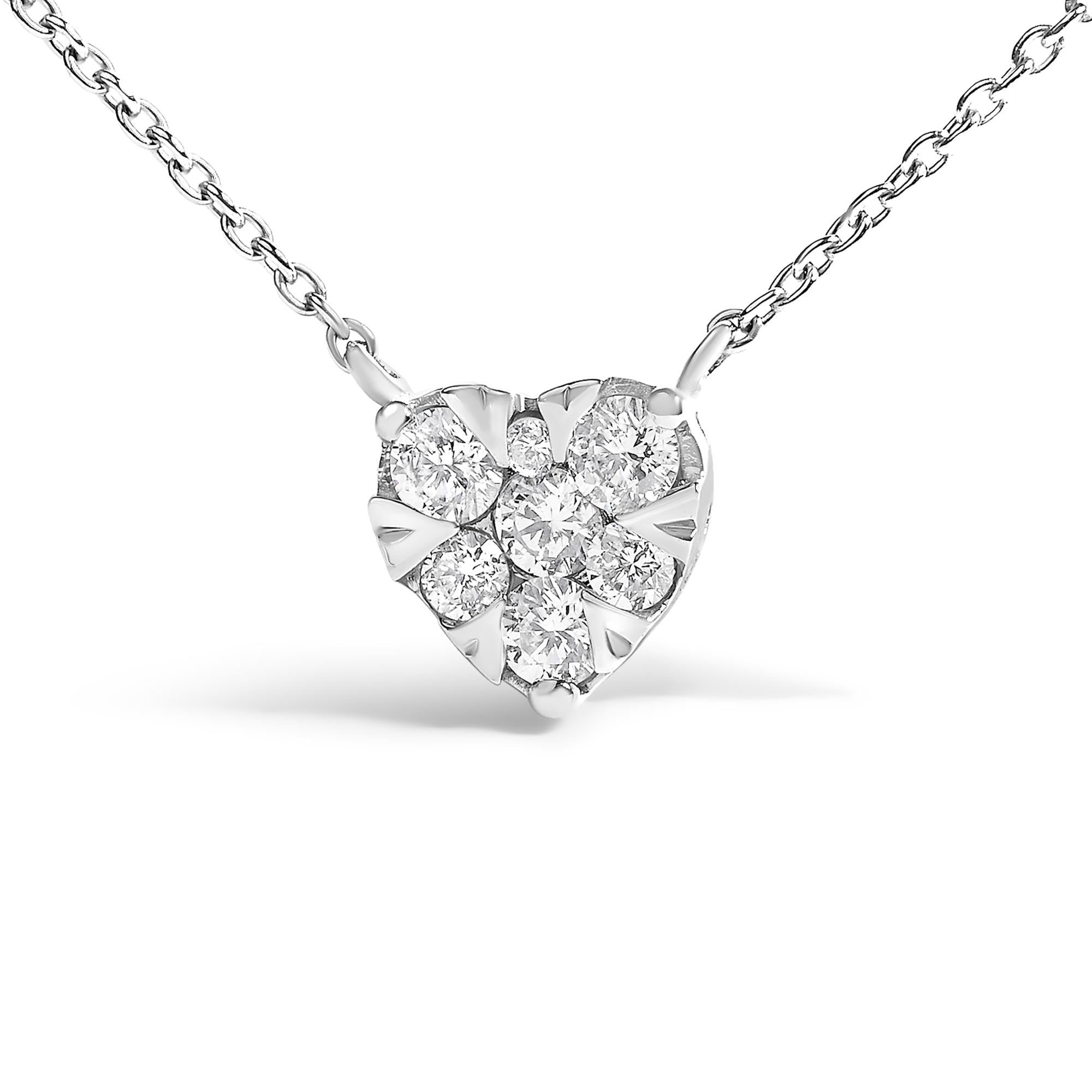 14K White Gold 1/4 Cttw Diamond Composite Heart Pendant Necklace - 18" Inches - Friggin Jewelry