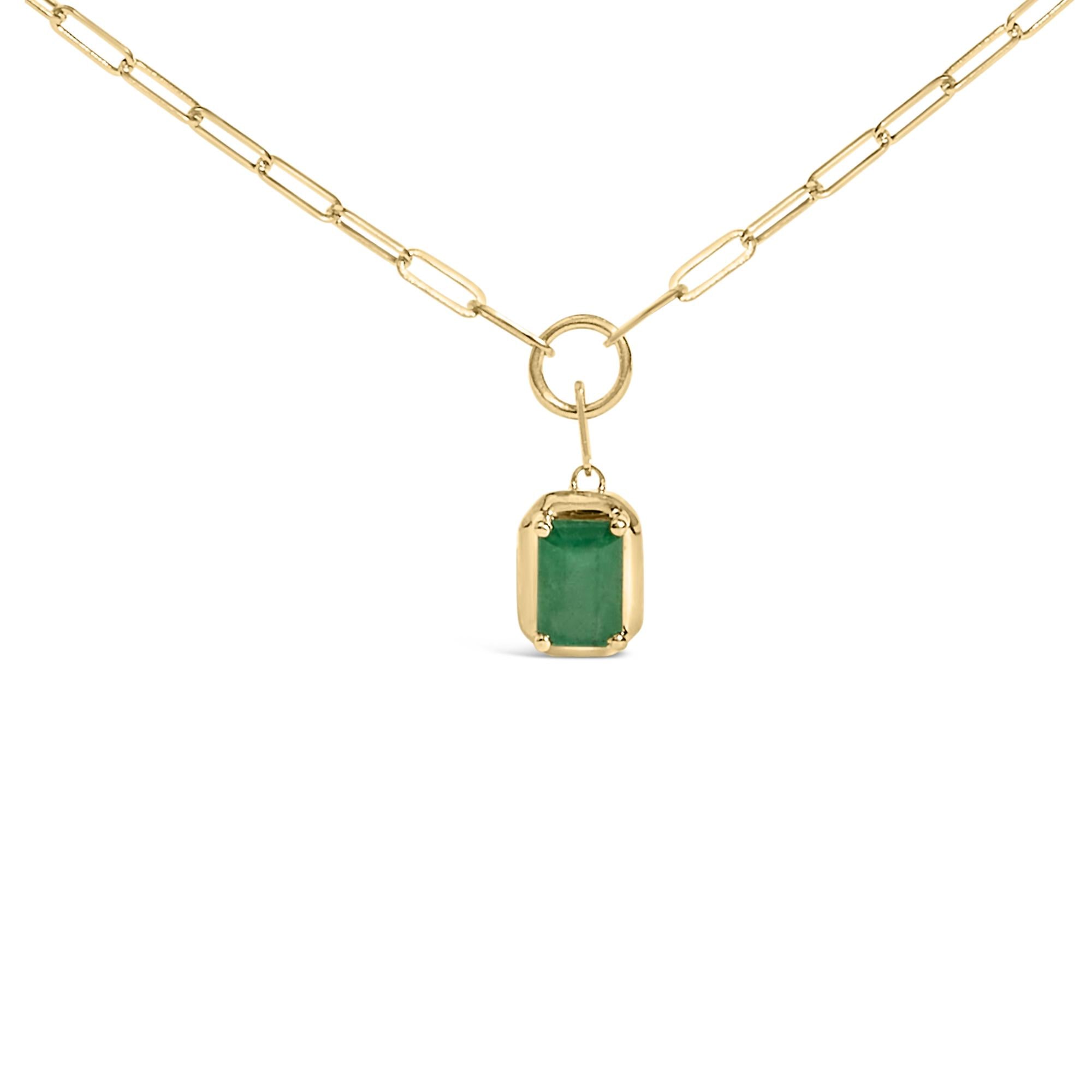 Collar con colgante solitario de esmeralda verde de 6 x 4 mm en oro amarillo de 10 quilates (45,7 cm) - Friggin Jewelry