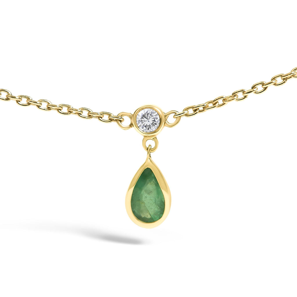 Collana pendente in oro giallo 10 carati con smeraldo verde e diamanti da 5x3 mm - 18 pollici - Friggin Jewelry
