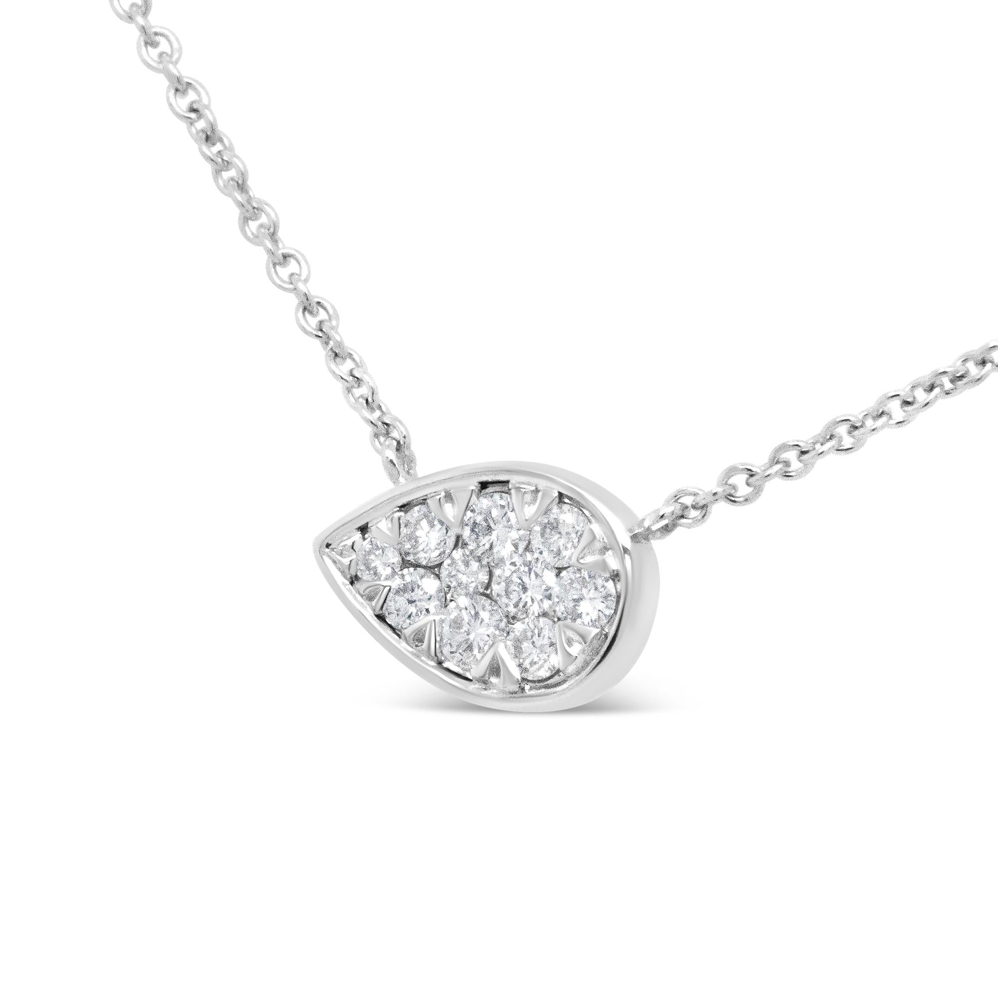 14K White Gold 1/4 Cttw Round Diamond Composite Teardrop Shape 18" Pendant Necklace - (G-H Color, SI2-I1 Clarity) - Friggin Jewelry