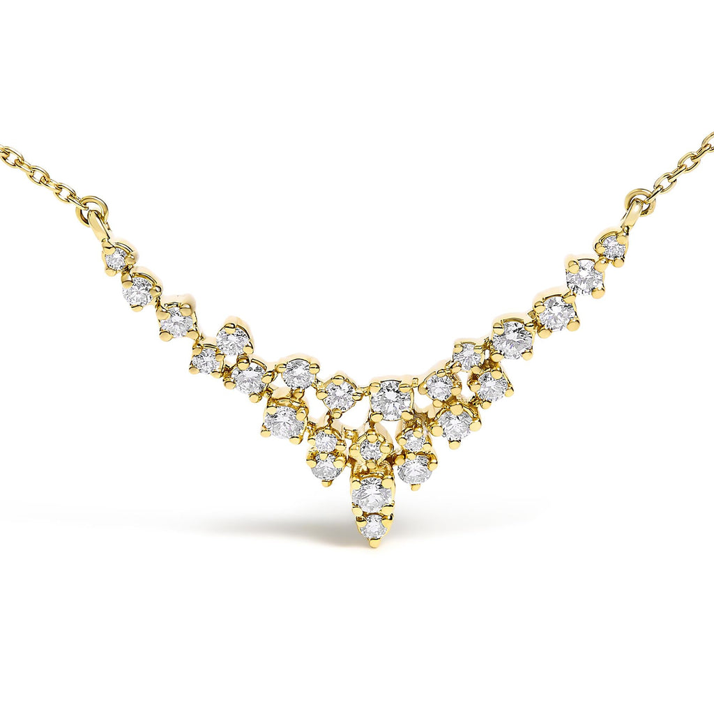 Collana a "V" in oro giallo 14 carati con diamanti sparsi da 1/2 carati (colore IJ, purezza SI2-I1) - 18 pollici - Friggin Jewelry